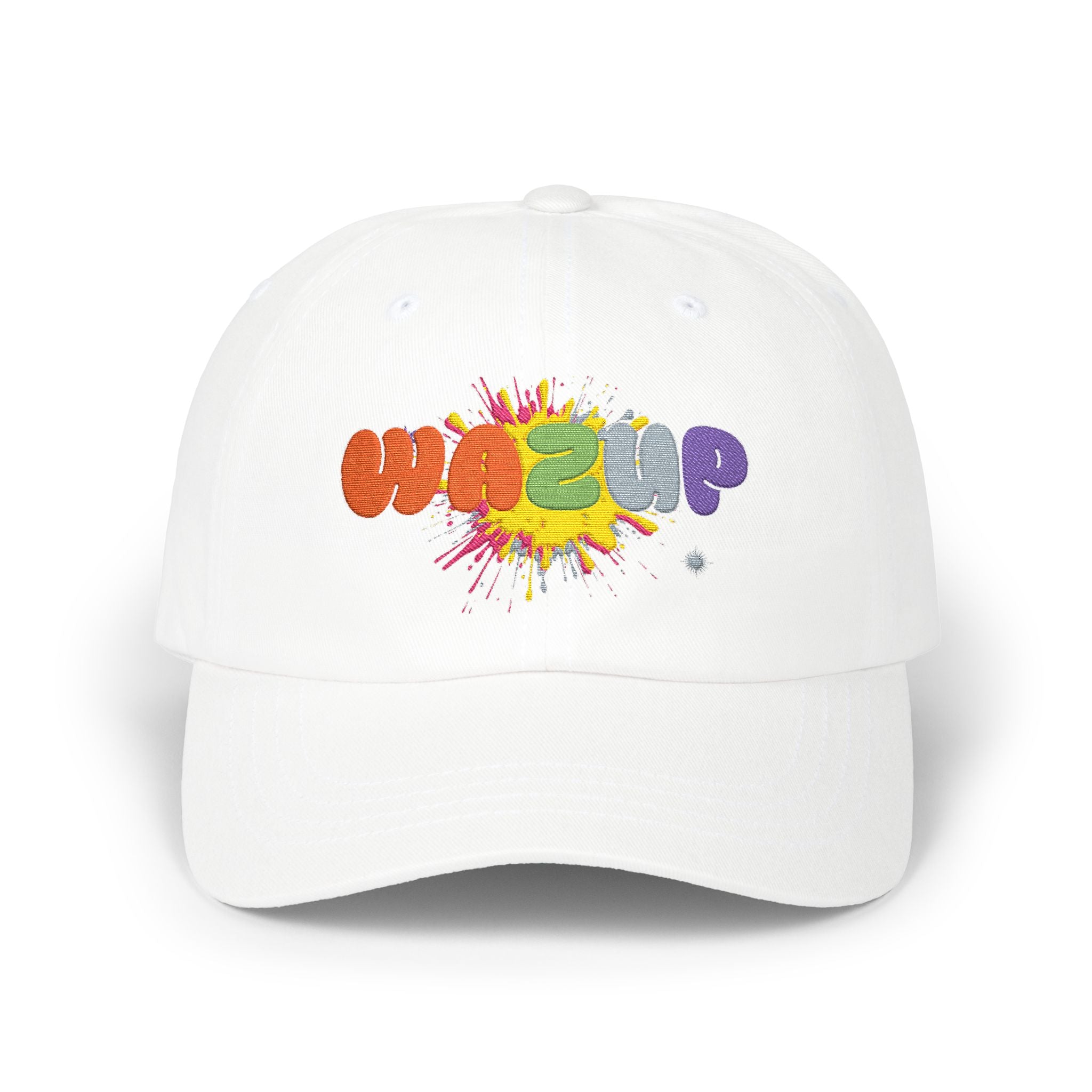 Classic Dad Cap — 'WAZUP' Rainbow Splash Embroidered Baseball Hat