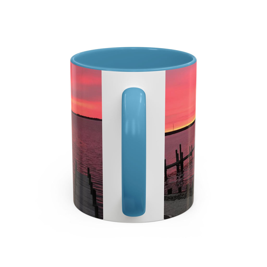 Sunset Harbor Accent Coffee Mug — Pink Sunrise Dock Scene (11/15oz)