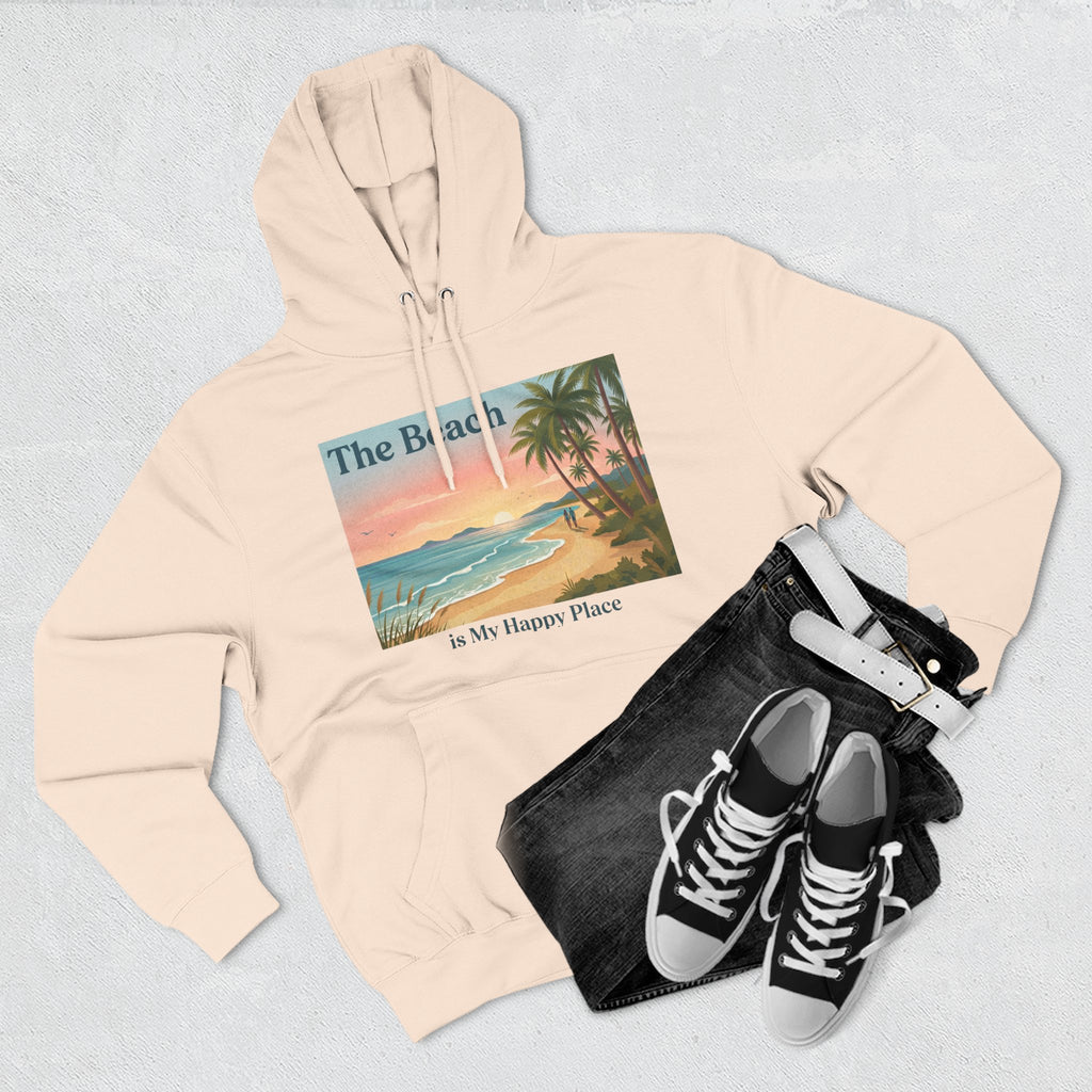 Beach Sunset Hoodie – "The Beach is My Happy Place" Coastal Palm Pullover