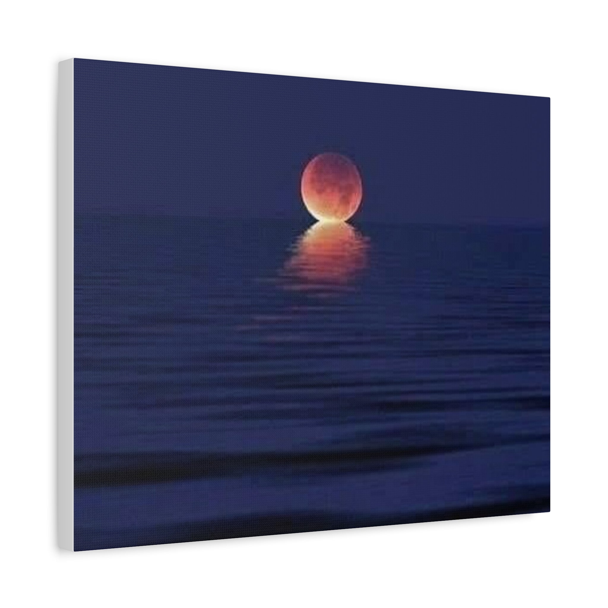Lunar Reflection Canvas Art — Moonrise Over Calm Sea Stretched Matte Wall Art