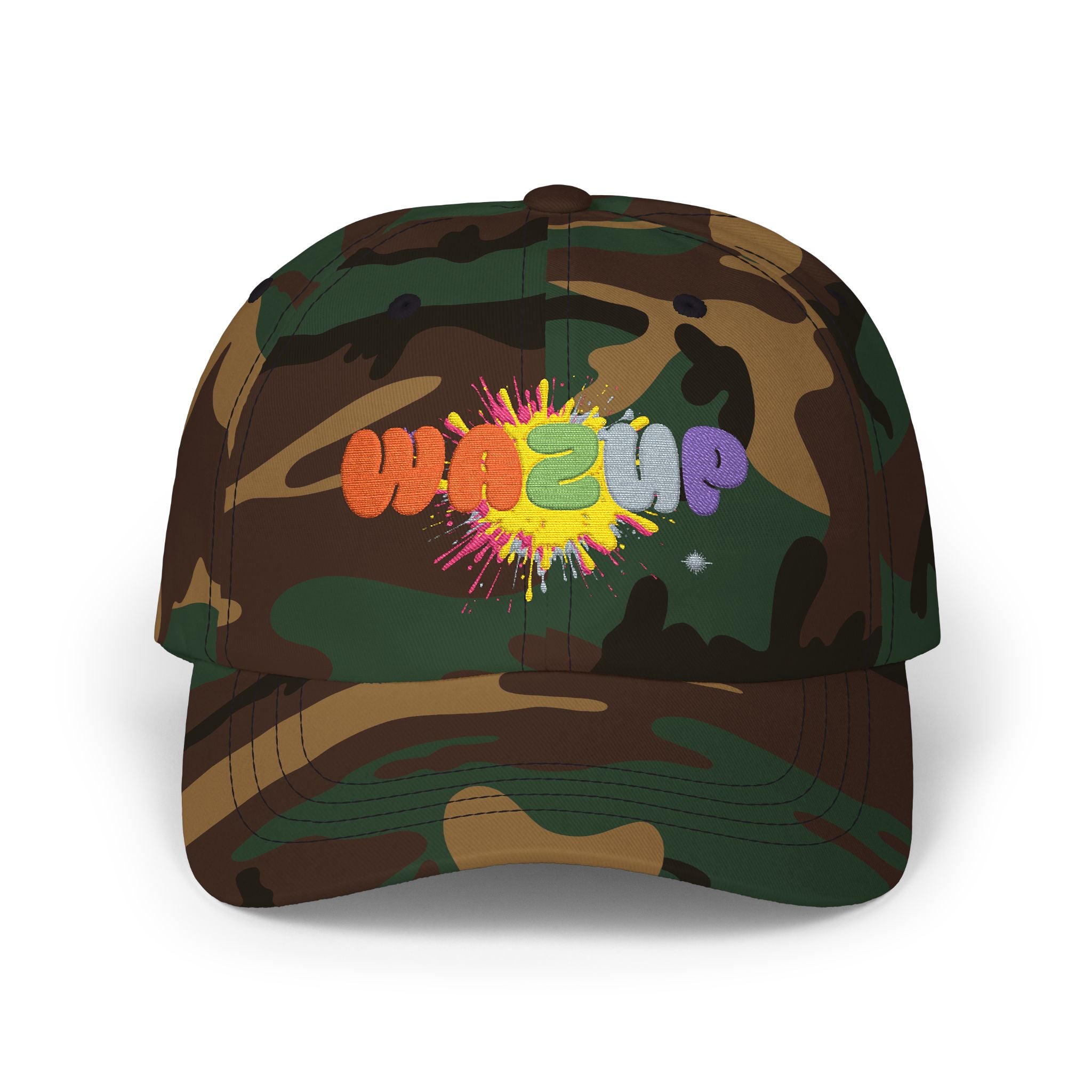 Classic Dad Cap — 'WAZUP' Rainbow Splash Embroidered Baseball Hat