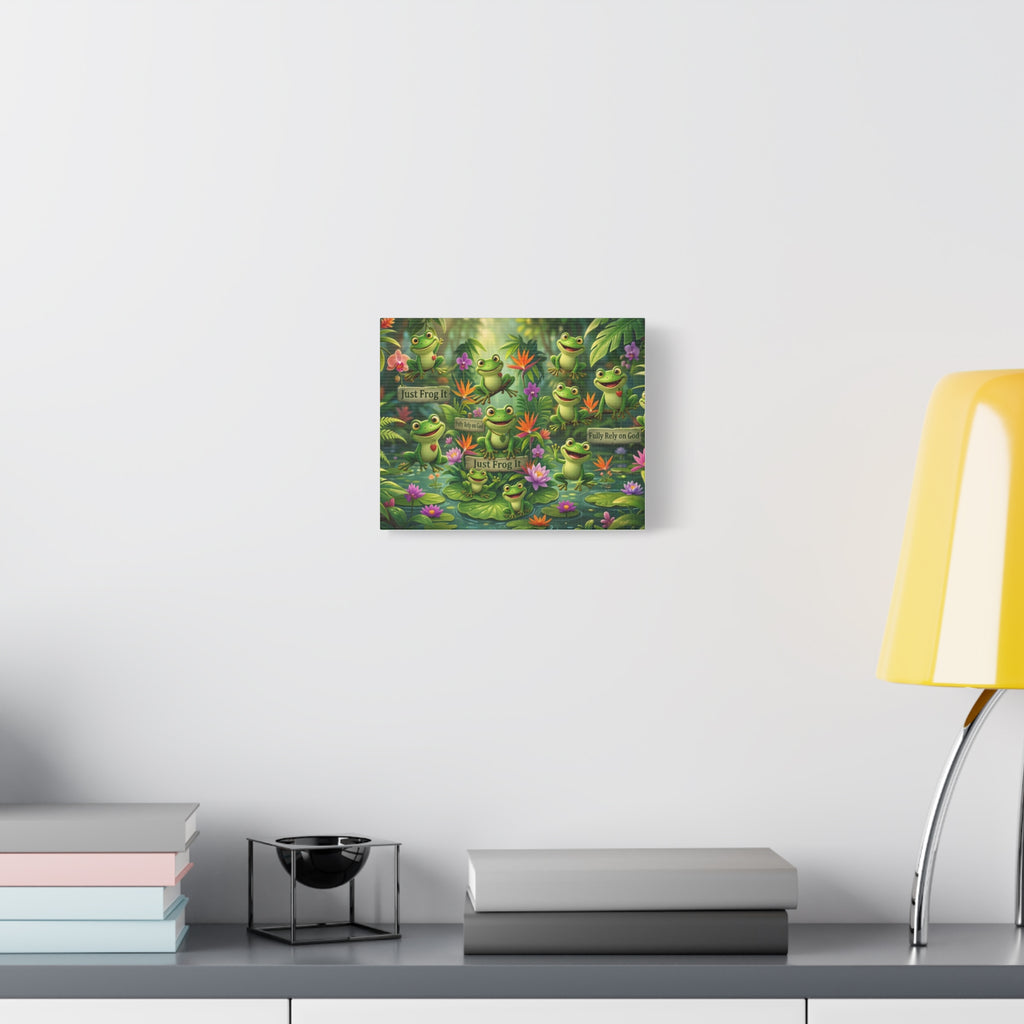 Whimsical Frog Garden Canvas — "Just Frog It" Inspirational Wall Art