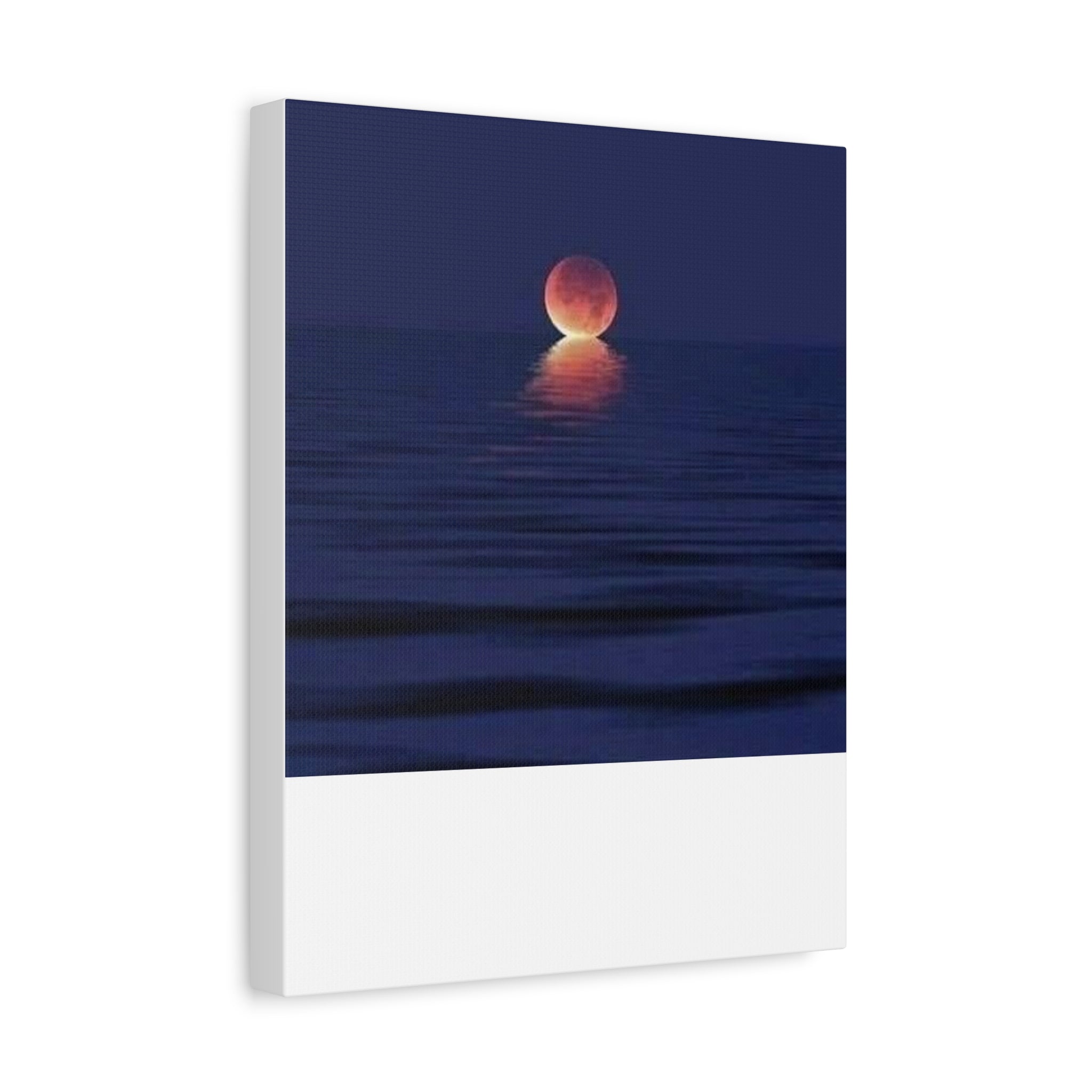 Lunar Reflection Canvas Art — Moonrise Over Calm Sea Stretched Matte Wall Art