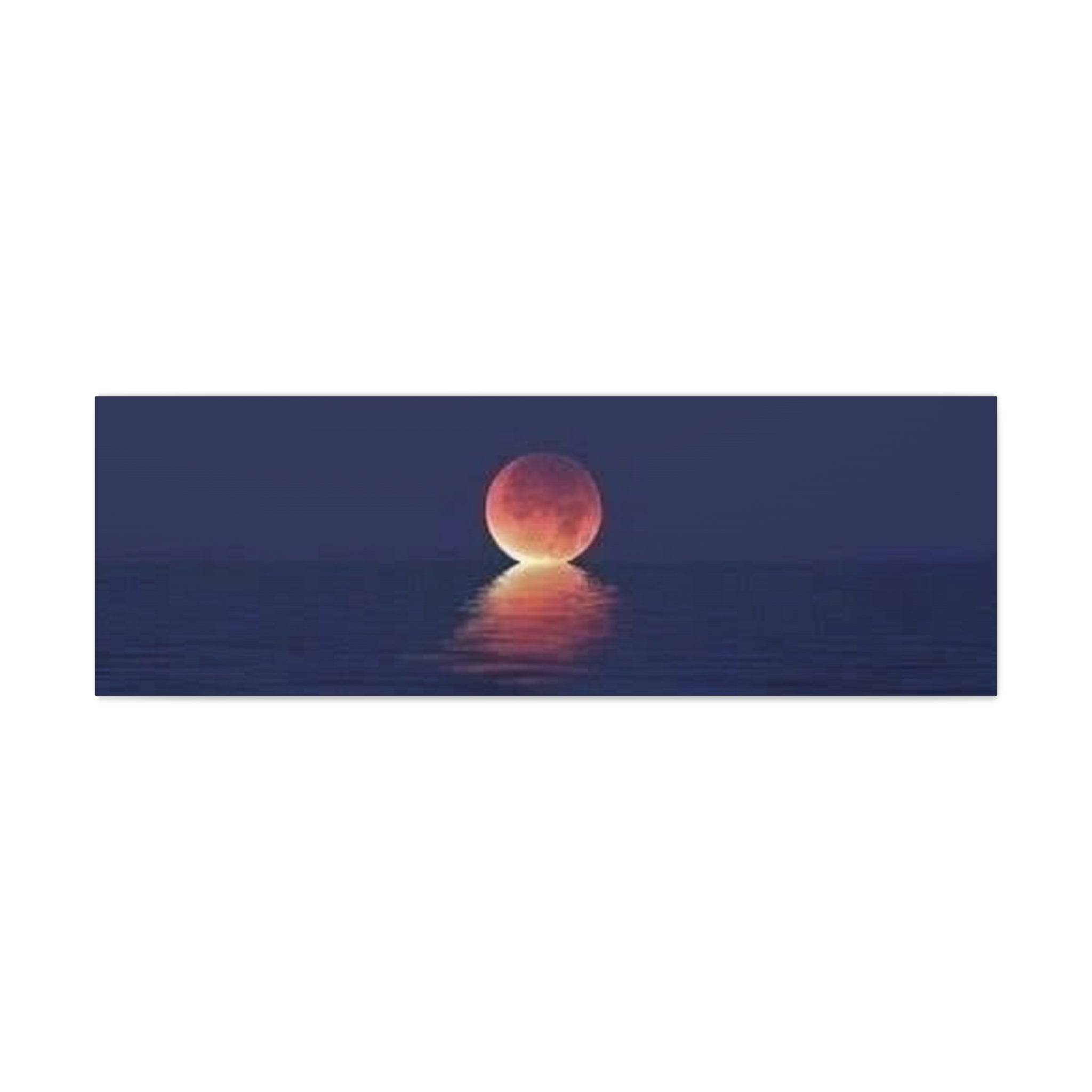 Lunar Reflection Canvas Art — Moonrise Over Calm Sea Stretched Matte Wall Art