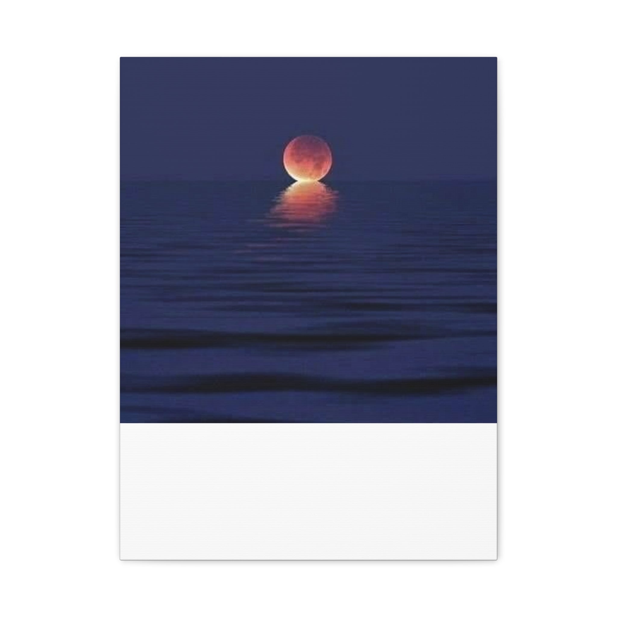 Lunar Reflection Canvas Art — Moonrise Over Calm Sea Stretched Matte Wall Art