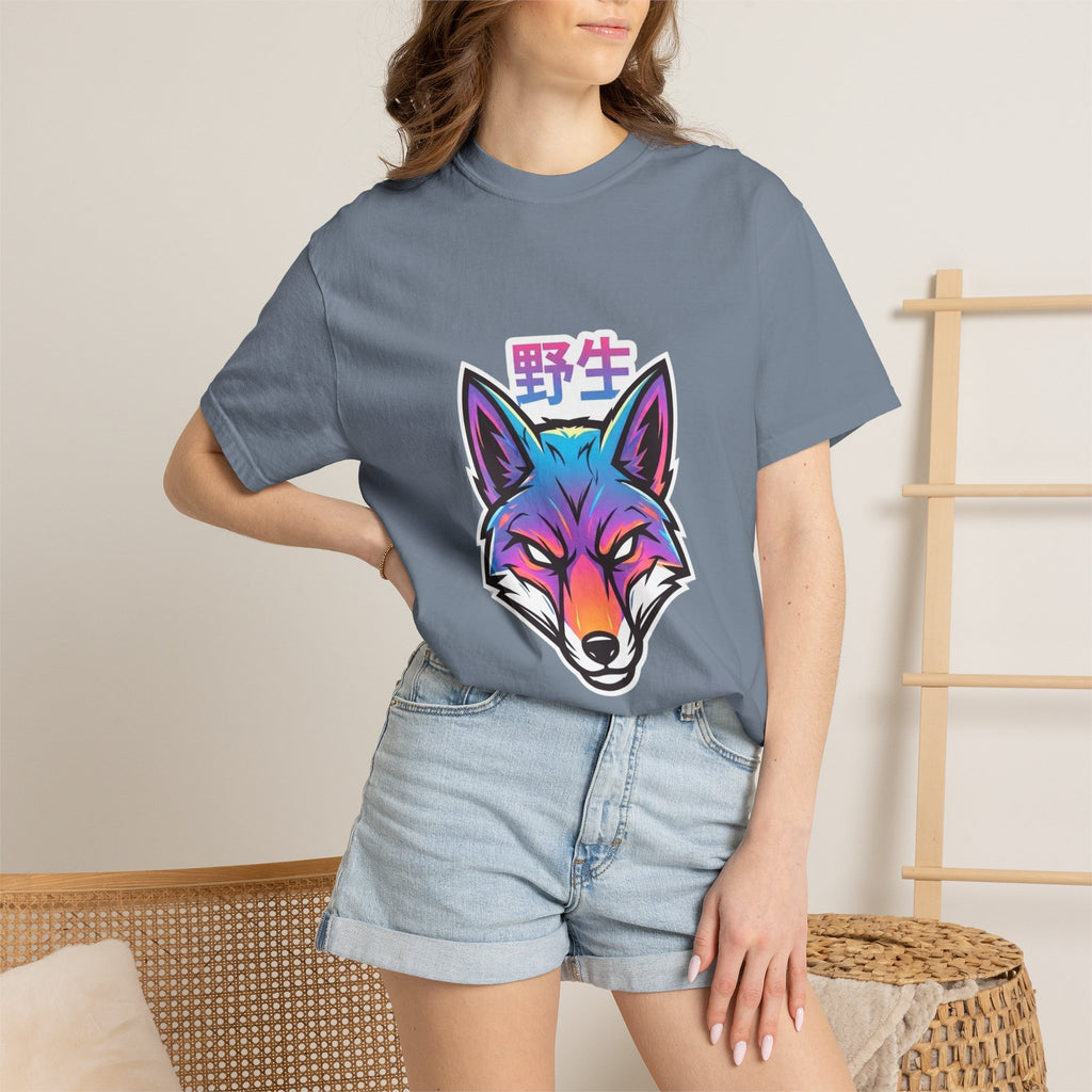 Neon Fox Graphic T-Shirt — Wild (野生) Japanese Kanji Tee