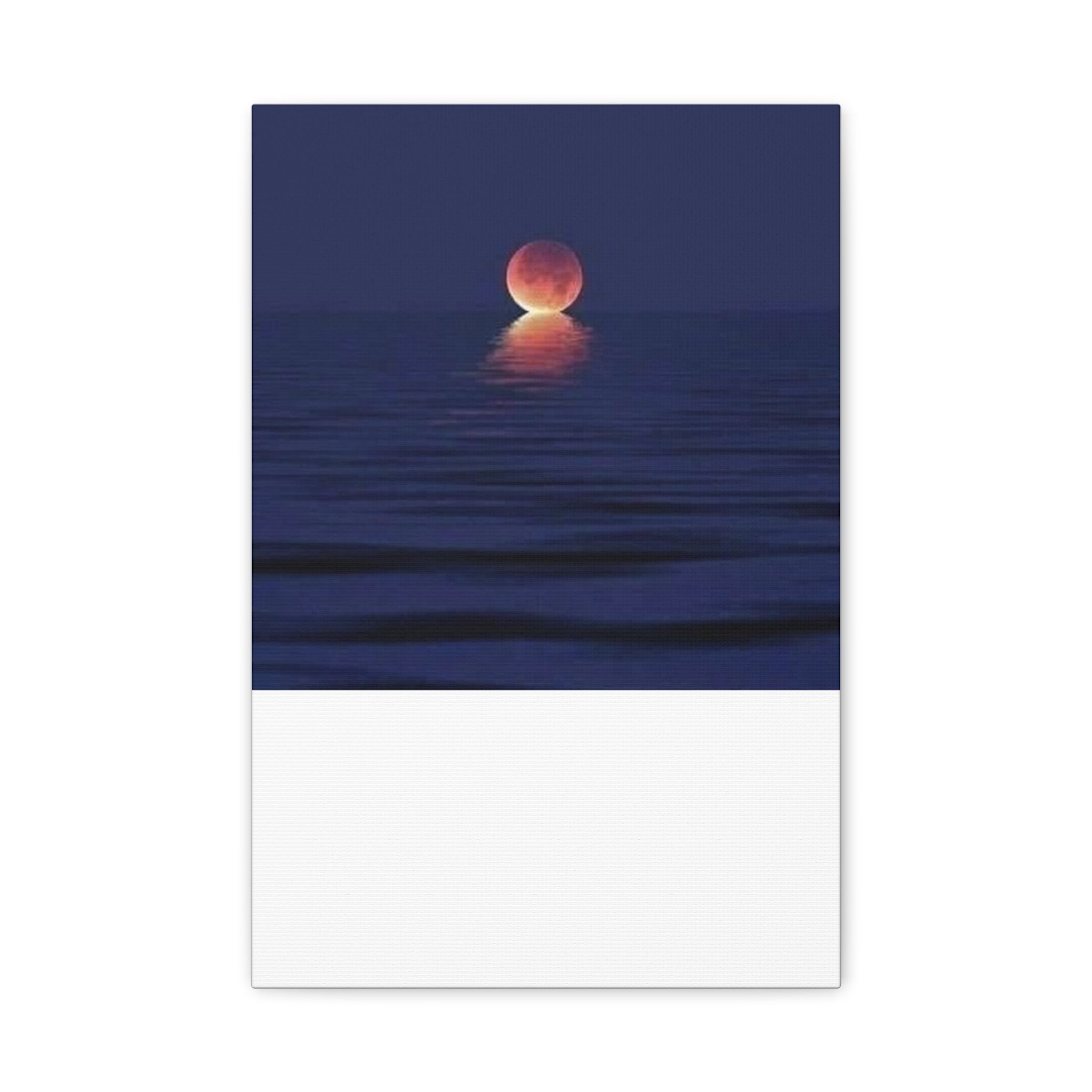 Lunar Reflection Canvas Art — Moonrise Over Calm Sea Stretched Matte Wall Art