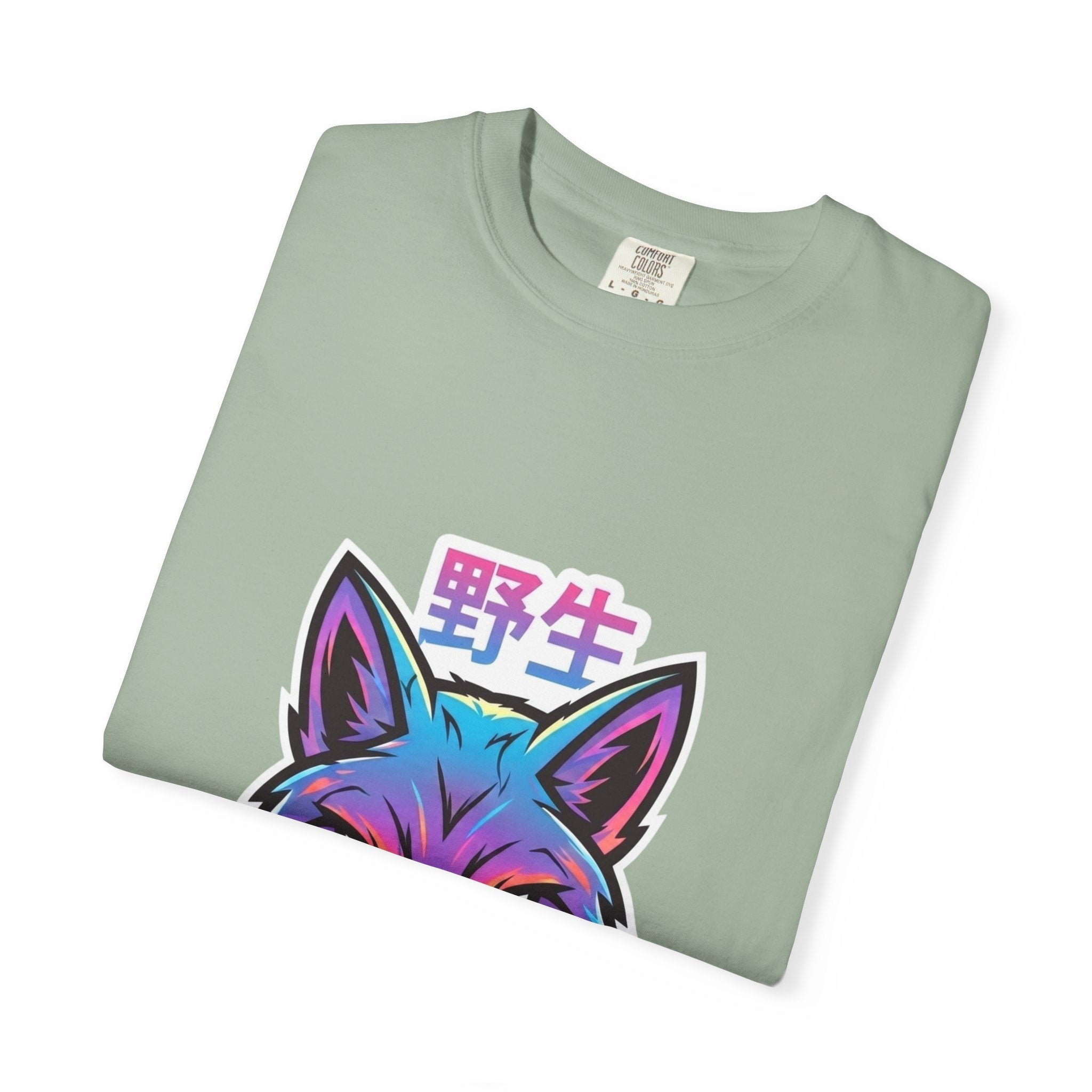 Neon Fox Graphic T-Shirt — Wild (野生) Japanese Kanji Tee