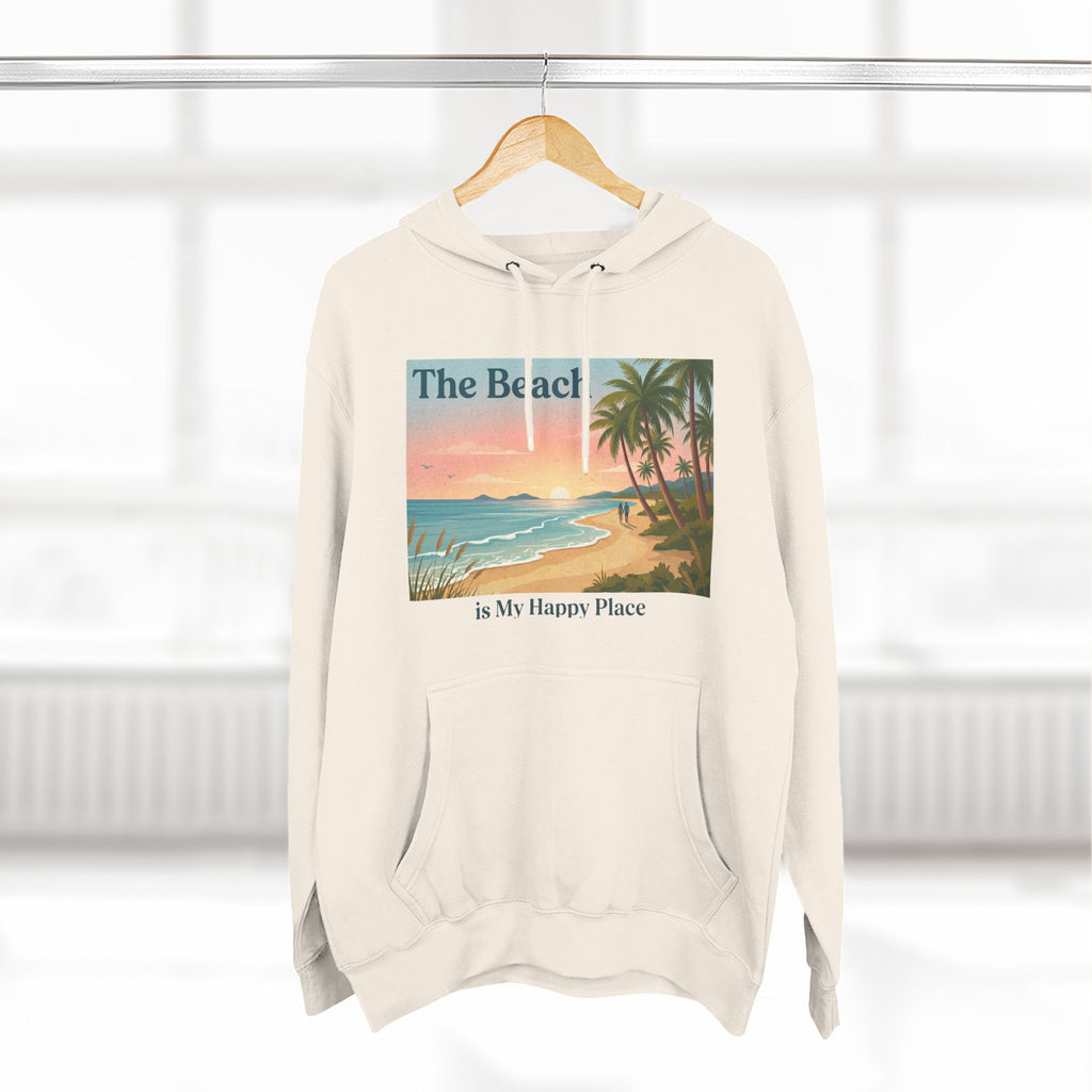Beach Sunset Hoodie – "The Beach is My Happy Place" Coastal Palm Pullover