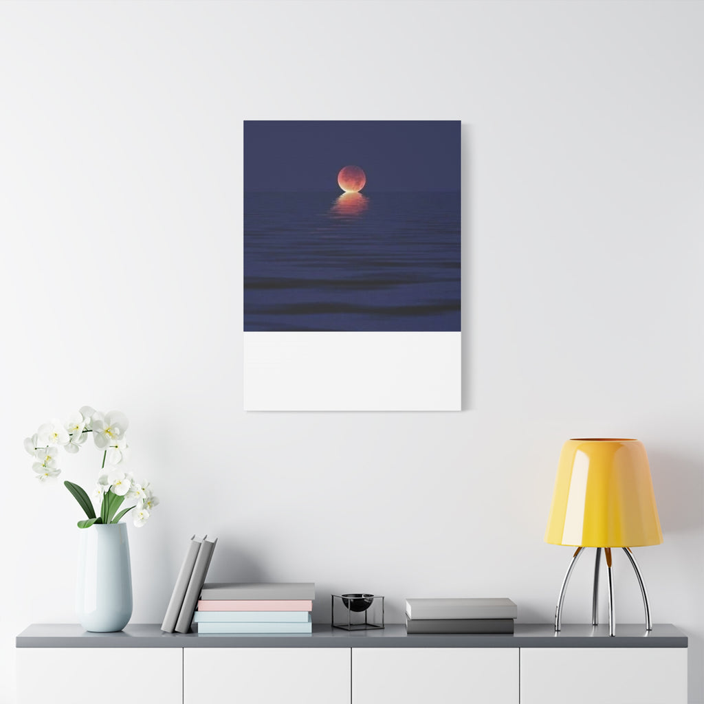 Lunar Reflection Canvas Art — Moonrise Over Calm Sea Stretched Matte Wall Art
