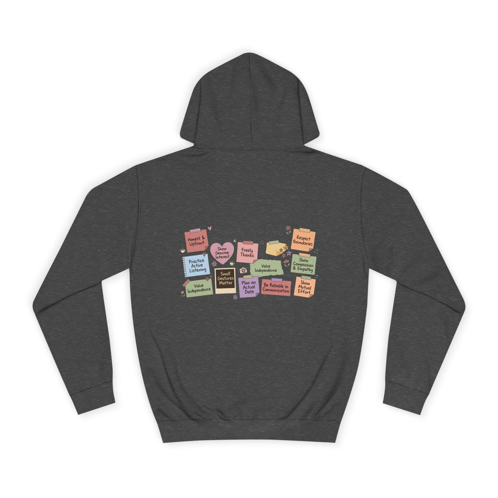 College Hoodie — Retro Sticky Notes Back Print, Cute Study Vibes
