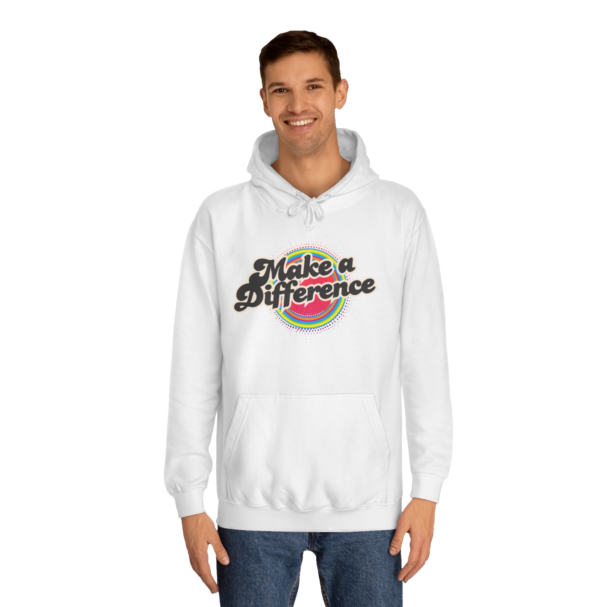 Make a Difference Hoodie — Retro Rainbow Inspirational College Sweatshirt