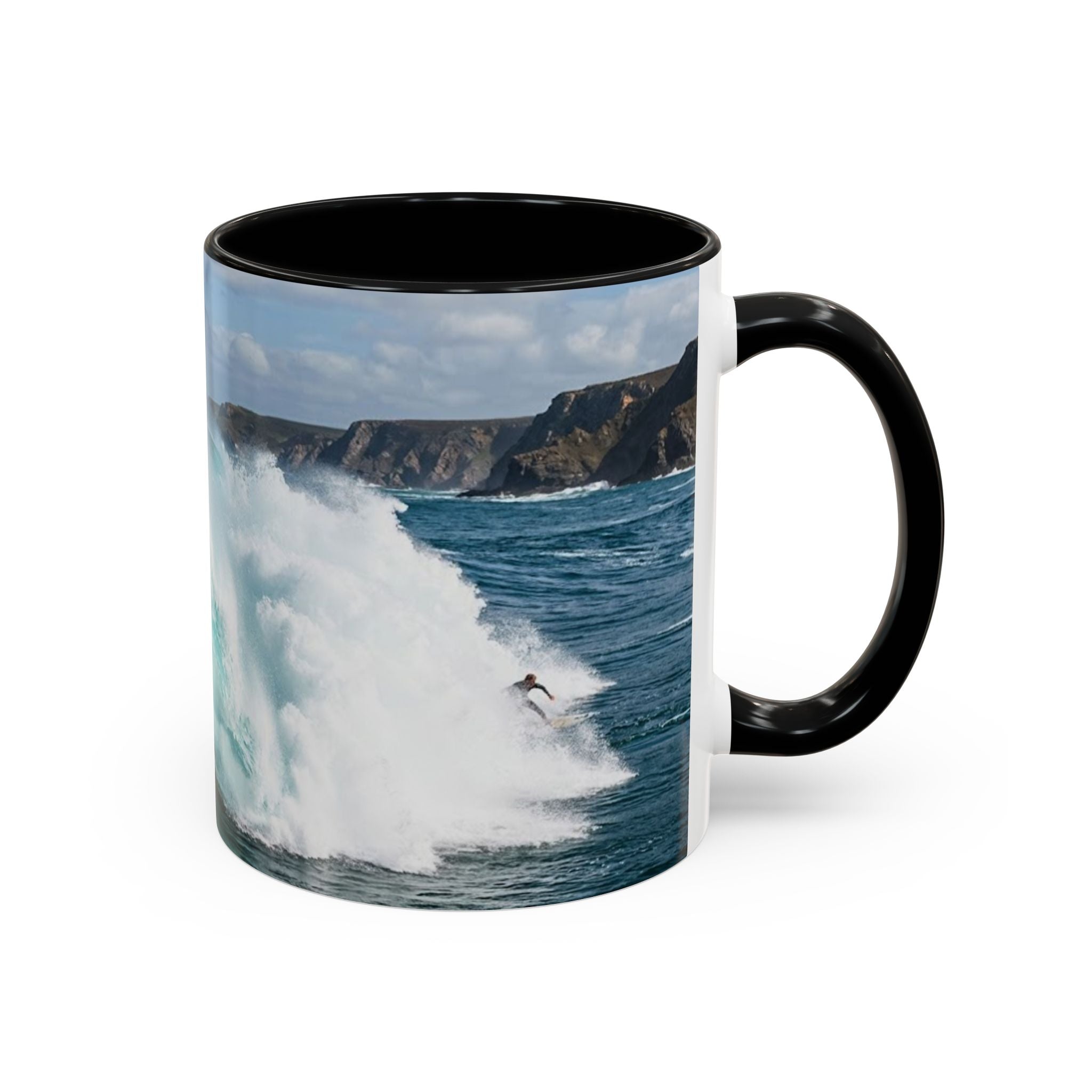 Surfing Wave Accent Coffee Mug — Ocean Beach Surfboard Photo 11/15oz