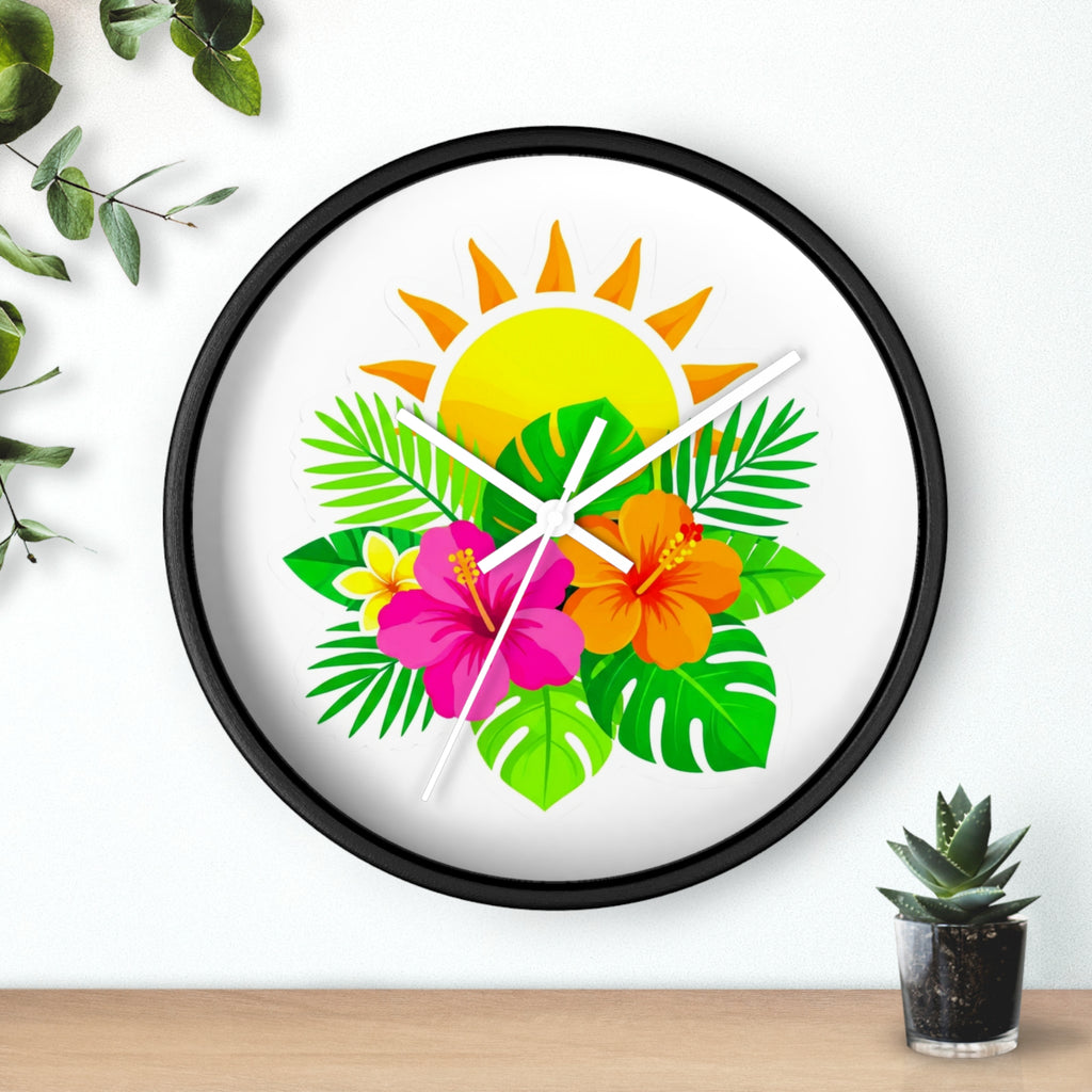 Tropical Hibiscus Wall Clock — Sunny Floral Decorative Clock