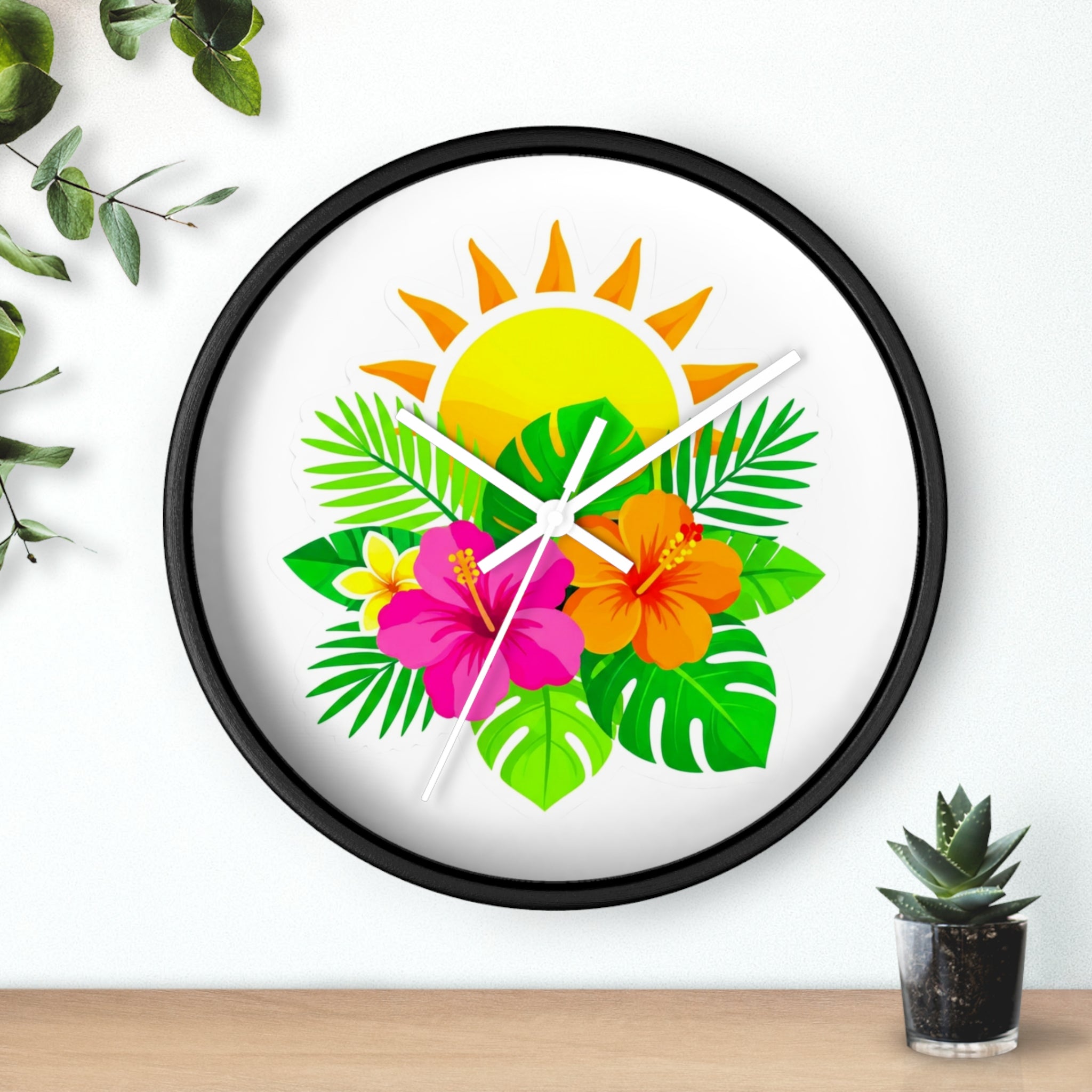 Tropical Hibiscus Wall Clock — Sunny Floral Decorative Clock