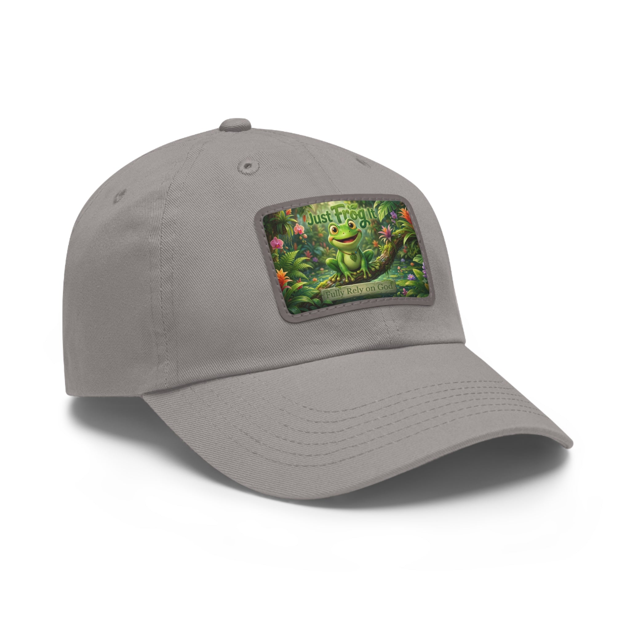 Frog Patch Dad Hat — 'Just Frog It' Leather Patch Baseball Cap
