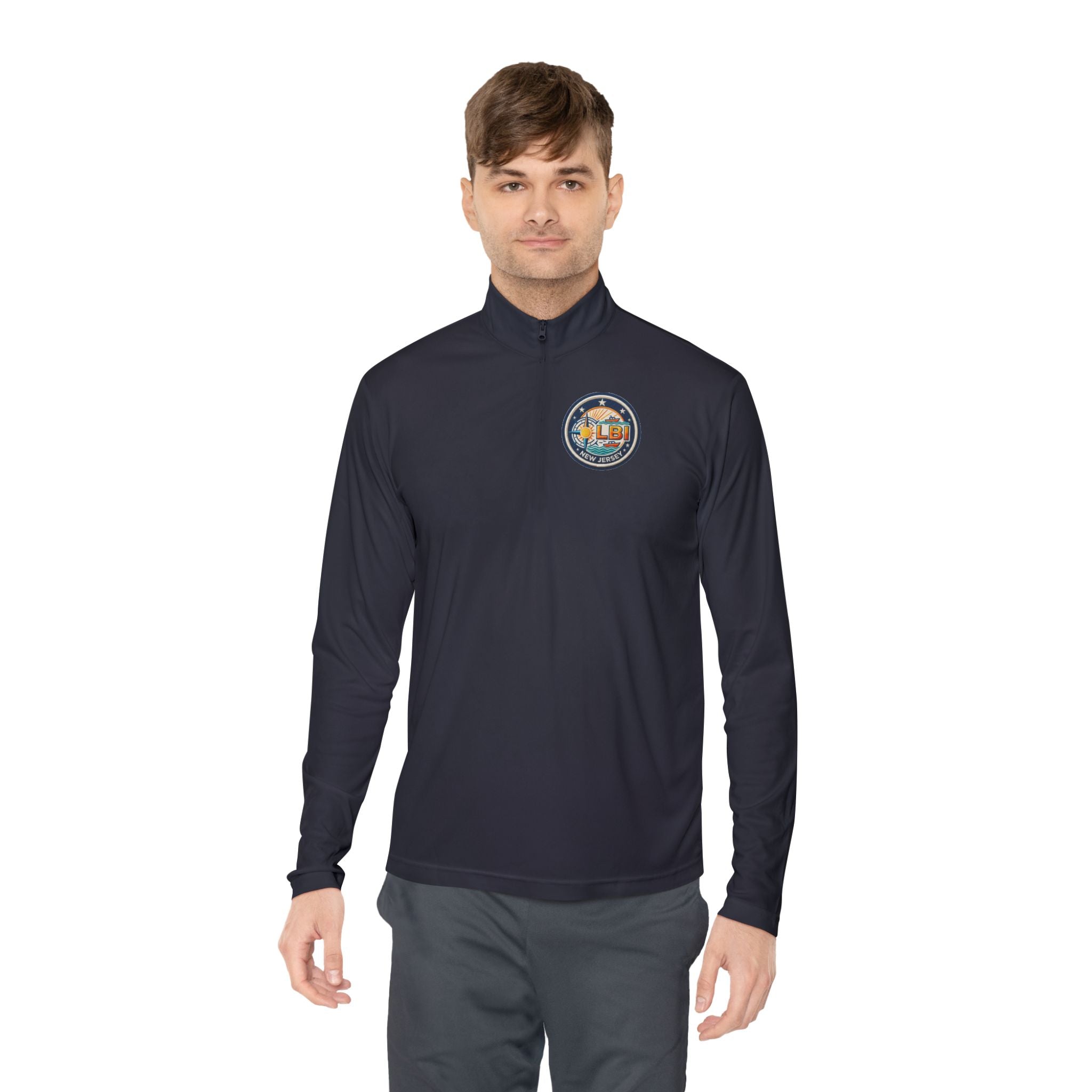 LBI Logo Cozy Crew Quarter-Zip Pullover — Retro Sunset