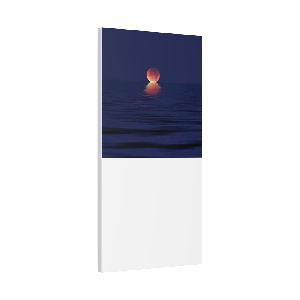 Lunar Reflection Canvas Art — Moonrise Over Calm Sea Stretched Matte Wall Art