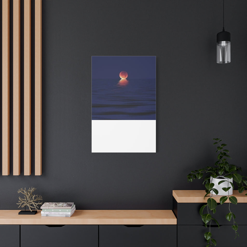 Lunar Reflection Canvas Art — Moonrise Over Calm Sea Stretched Matte Wall Art