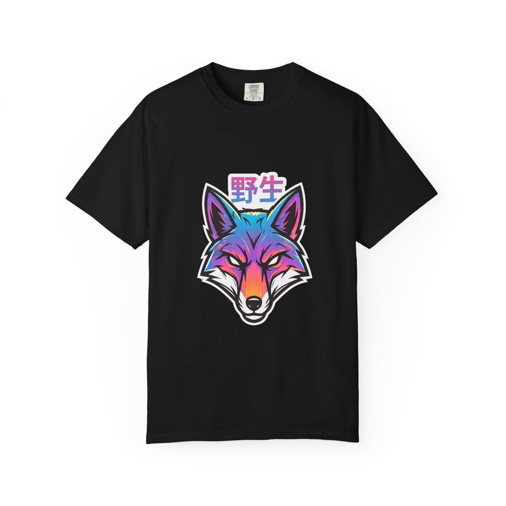 Neon Fox Graphic T-Shirt — Wild (野生) Japanese Kanji Tee