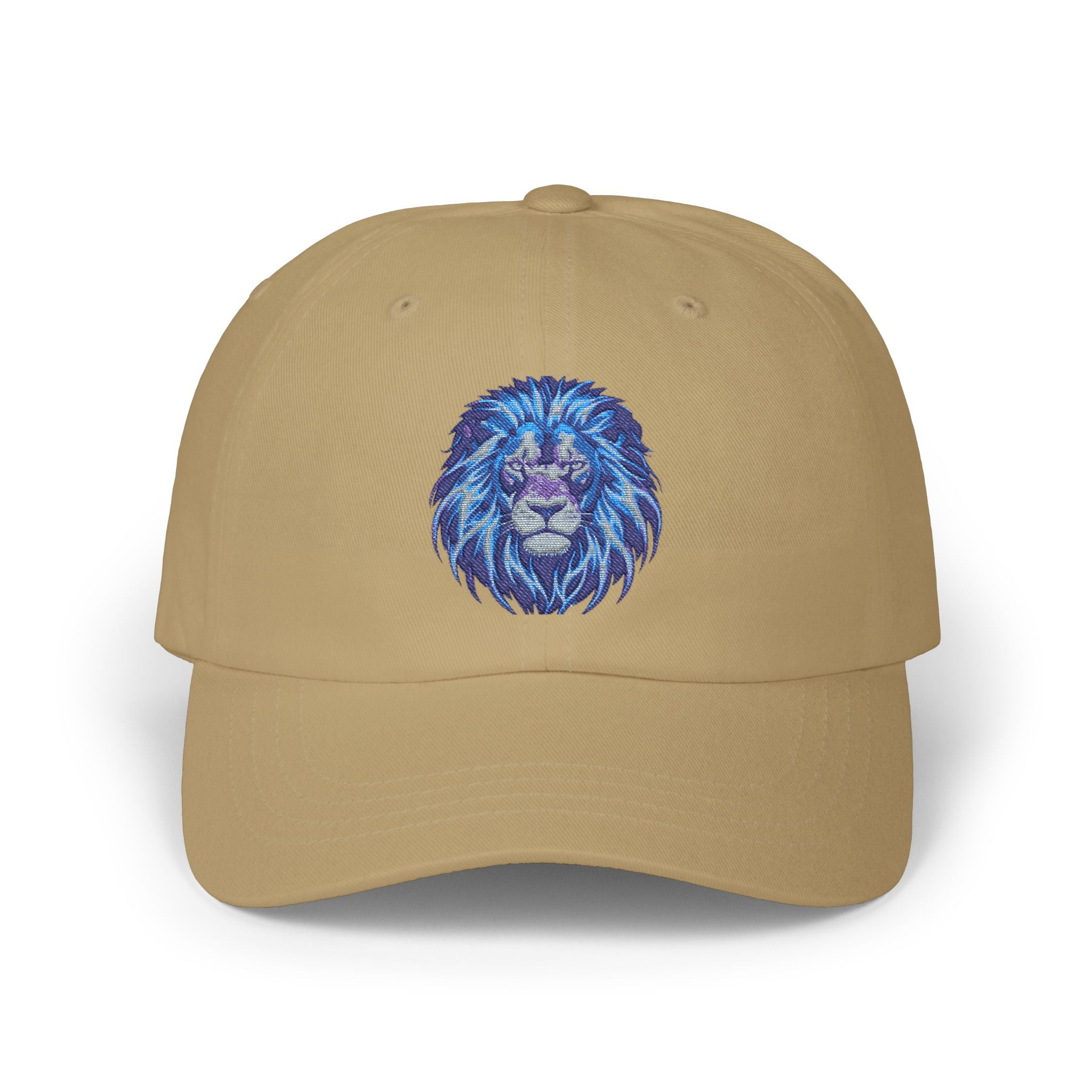 Lion Head Dad Cap — Blue Watercolor Embroidered Baseball Hat