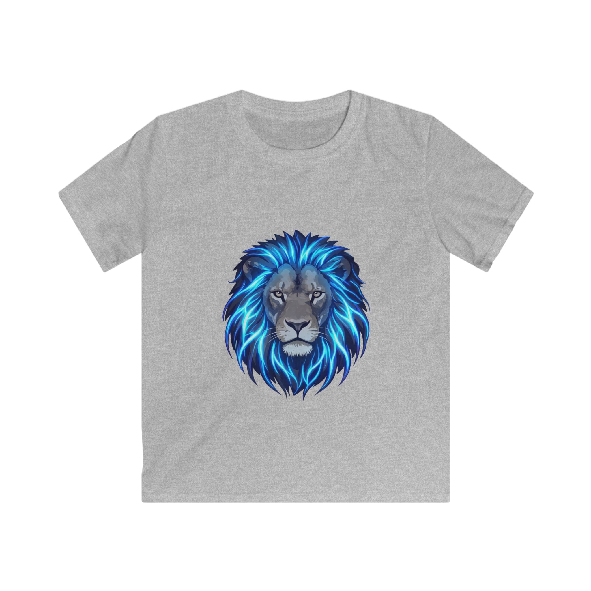 Kids Lion T‑Shirt — Blue Neon Mane Graphic Tee for Boys & Girls
