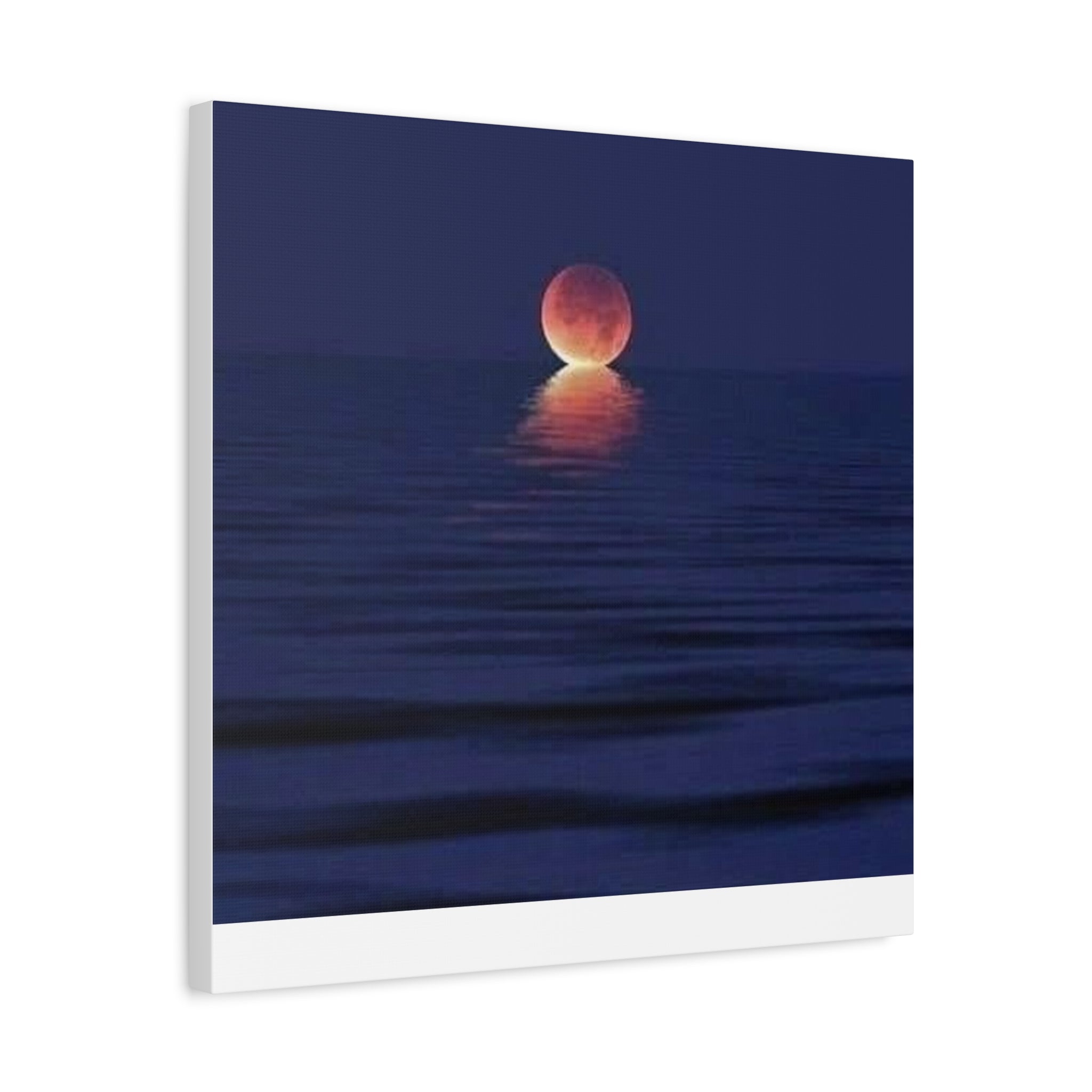 Lunar Reflection Canvas Art — Moonrise Over Calm Sea Stretched Matte Wall Art