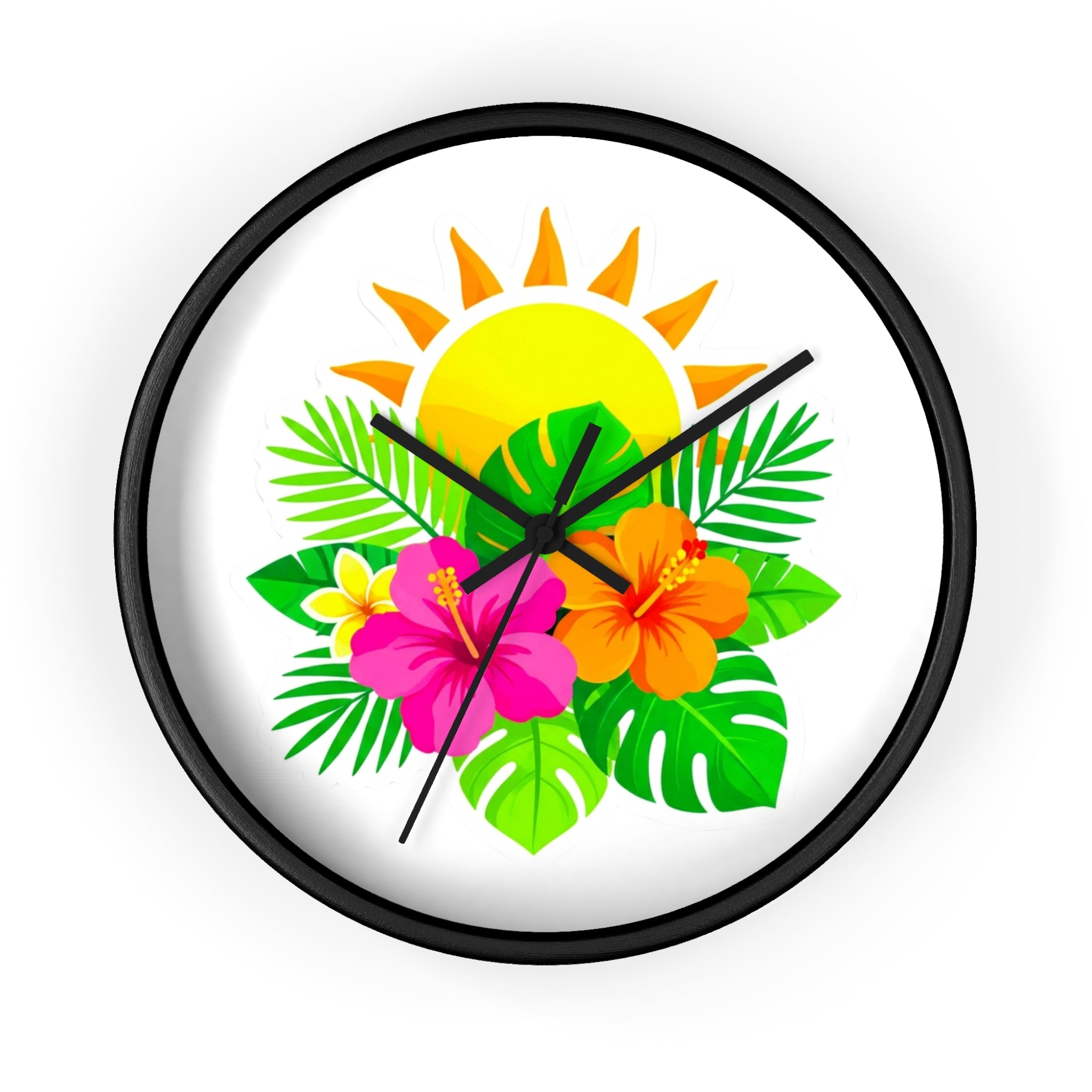 Tropical Hibiscus Wall Clock — Sunny Floral Decorative Clock
