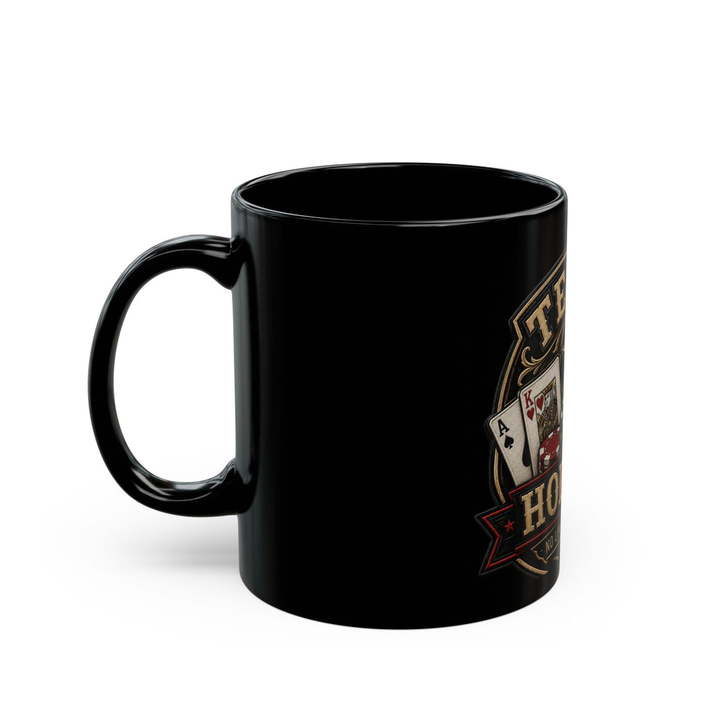 Texas Hold'em Poker Mug — Black Ceramic 11oz/15oz (Playing Cards & Chips Design)