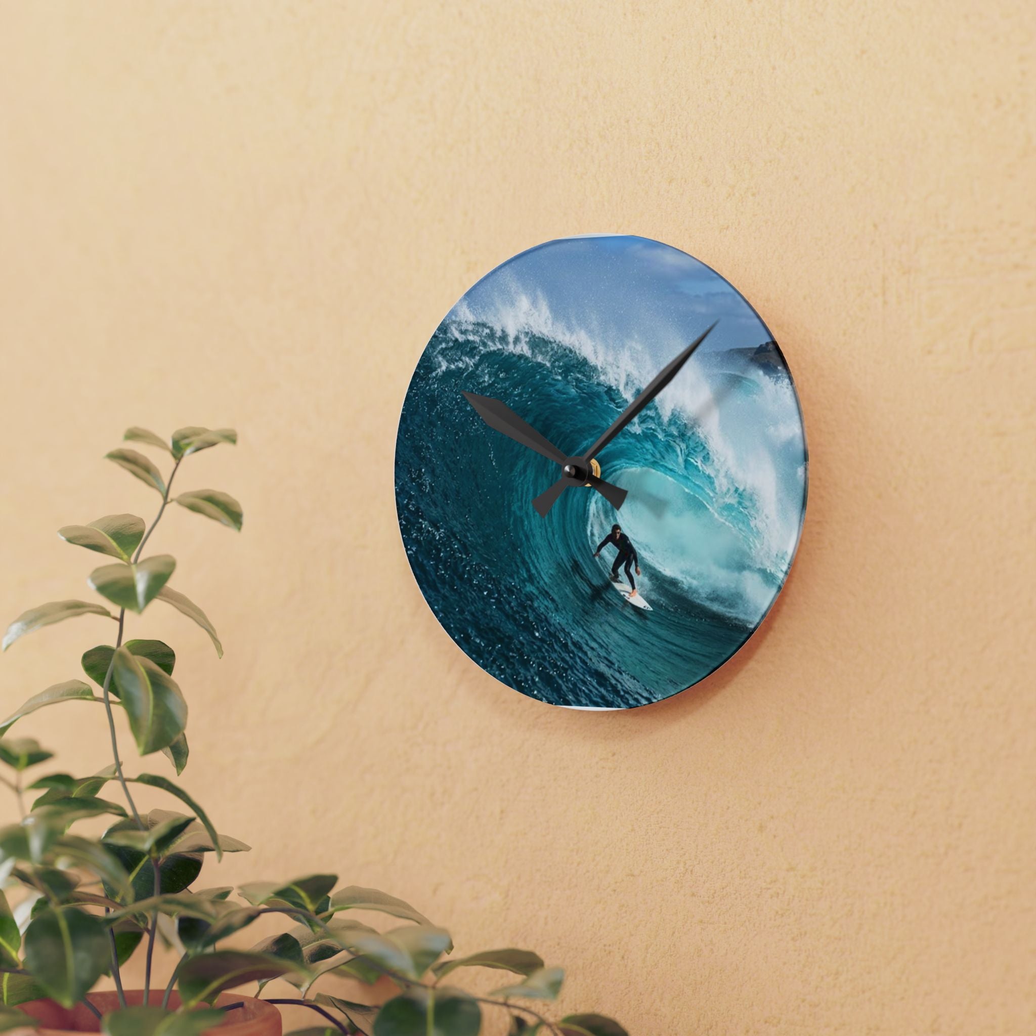 Surf Wave Acrylic Wall Clock — Coastal Surfing Home Decor