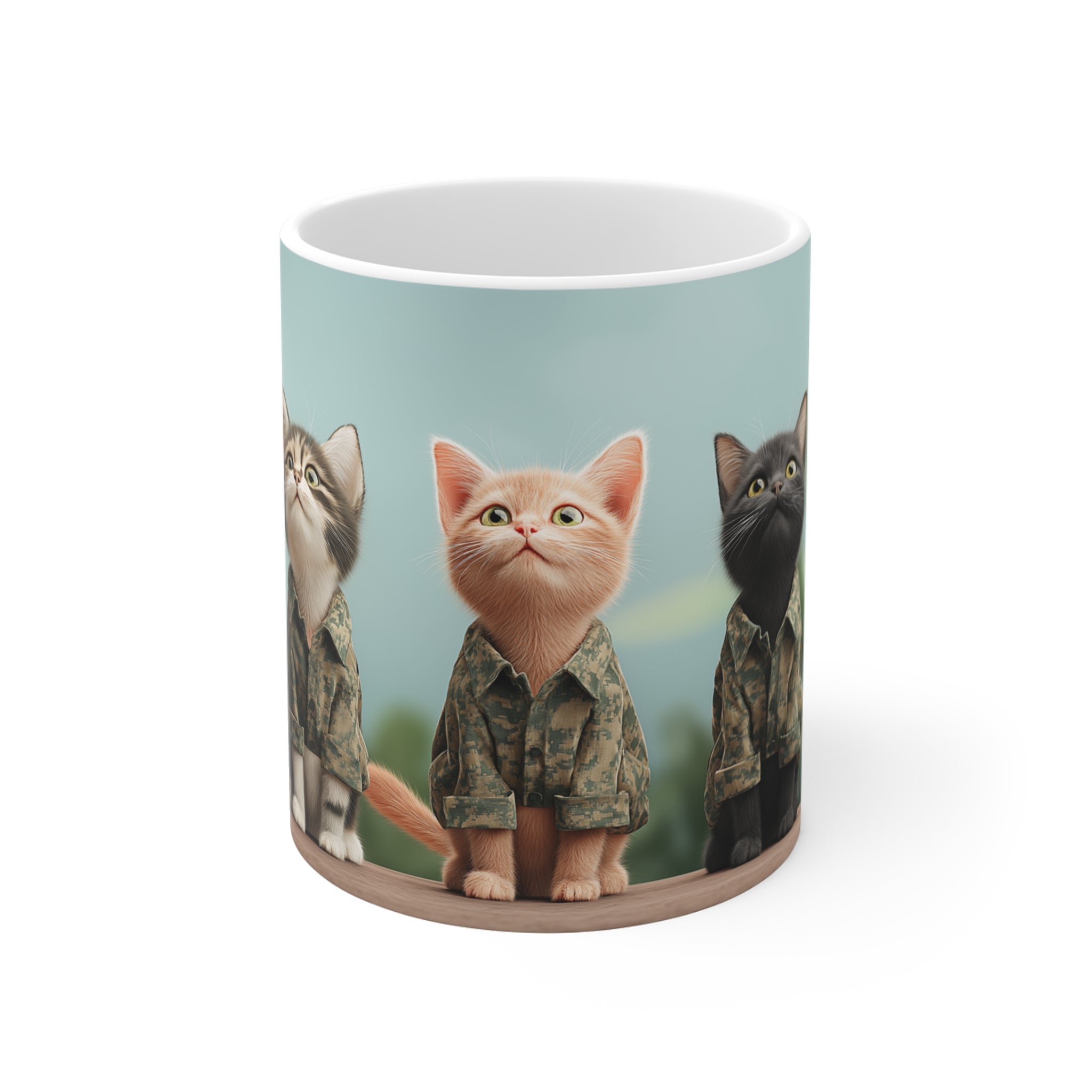 Cat Squad Ceramic Mug — Cute Kittens in Camouflage 11oz