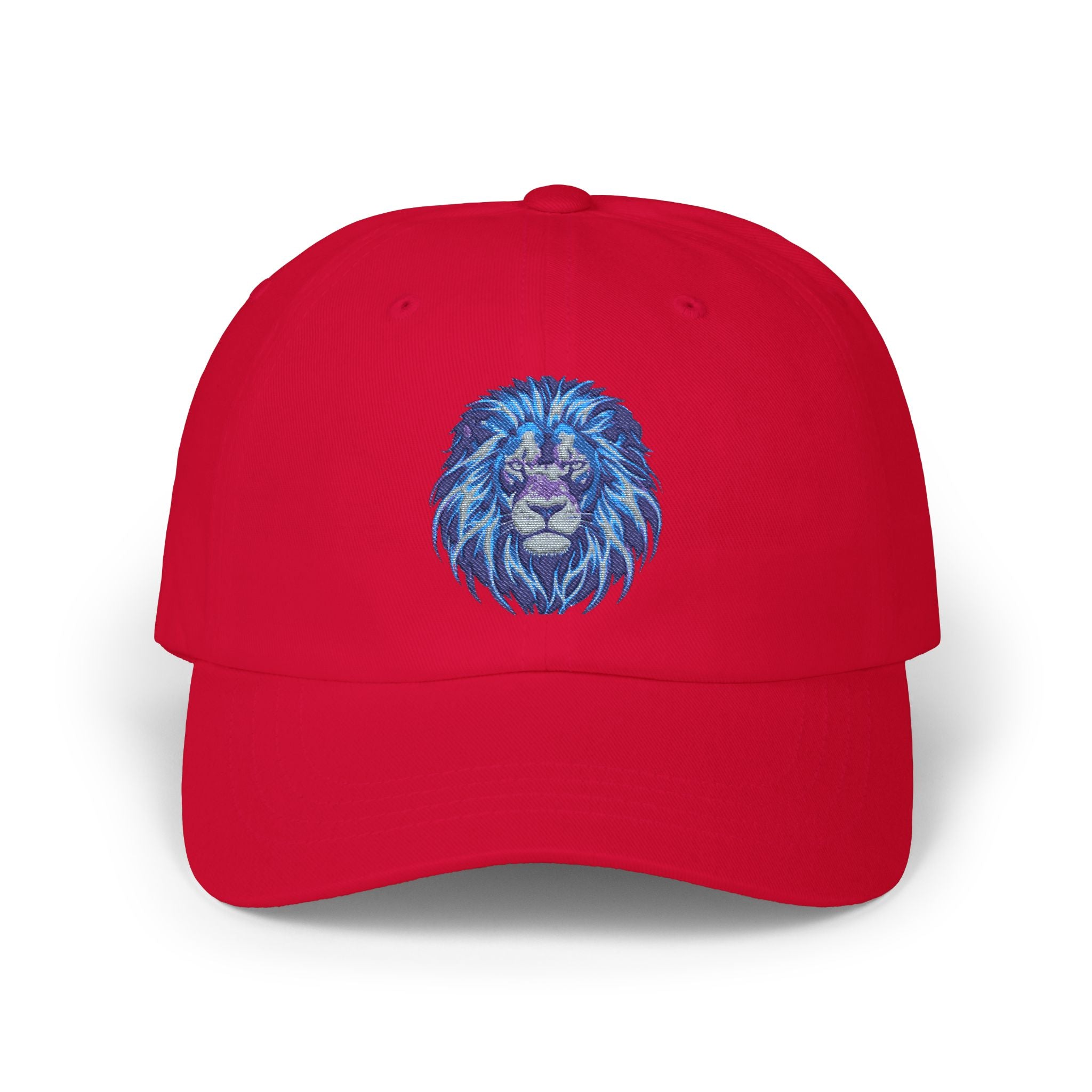 Lion Head Dad Cap — Blue Watercolor Embroidered Baseball Hat