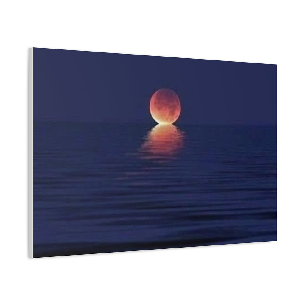 Lunar Reflection Canvas Art — Moonrise Over Calm Sea Stretched Matte Wall Art