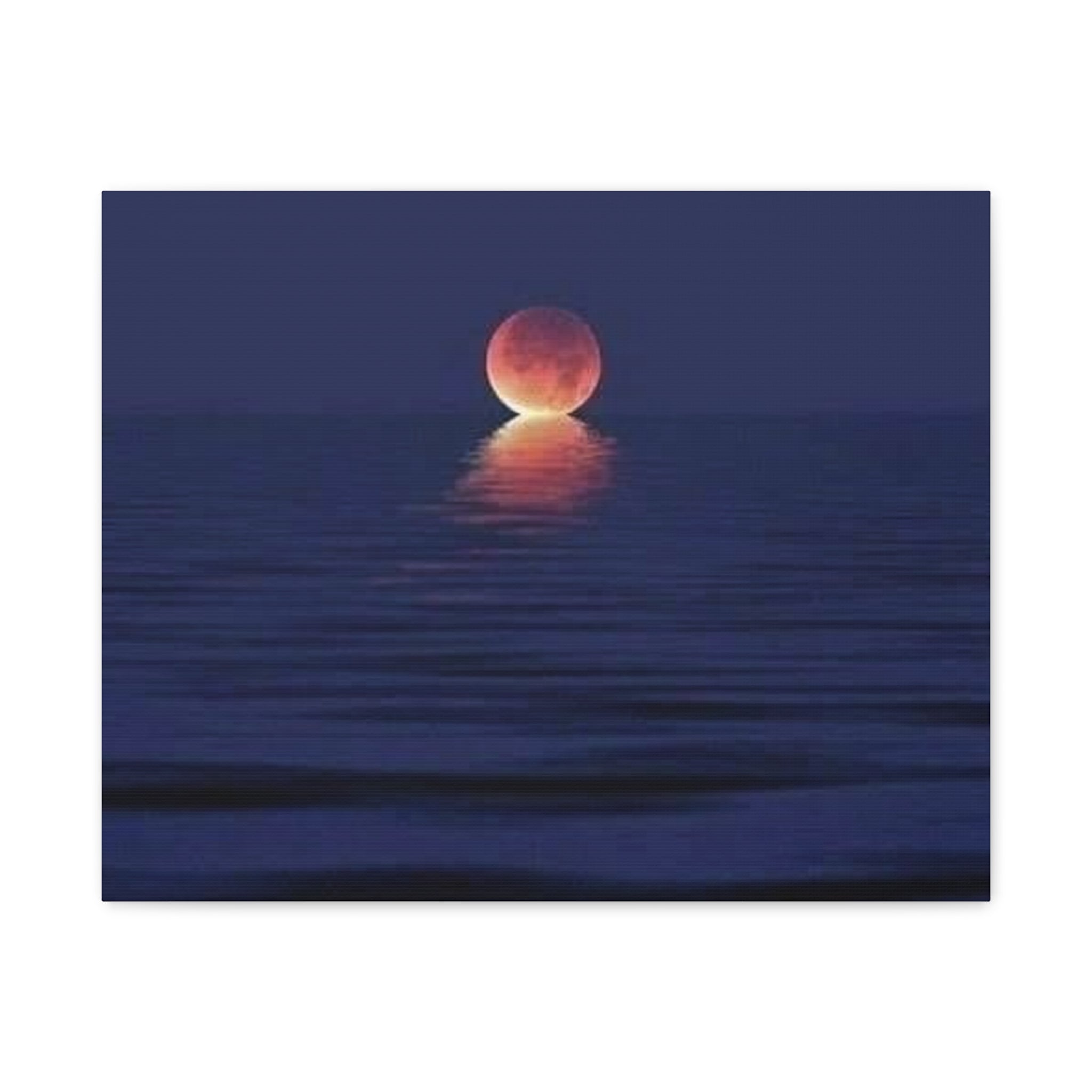 Lunar Reflection Canvas Art — Moonrise Over Calm Sea Stretched Matte Wall Art