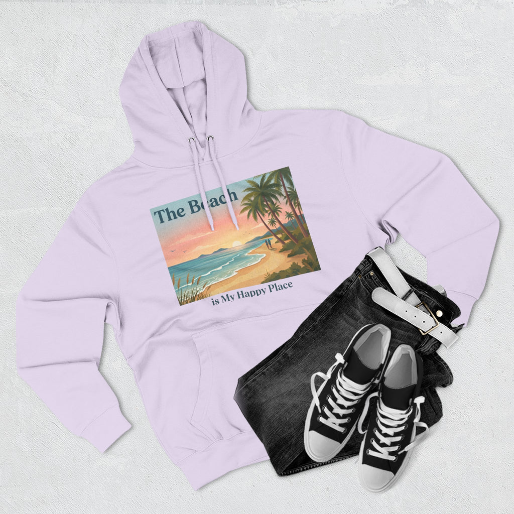 Beach Sunset Hoodie – "The Beach is My Happy Place" Coastal Palm Pullover
