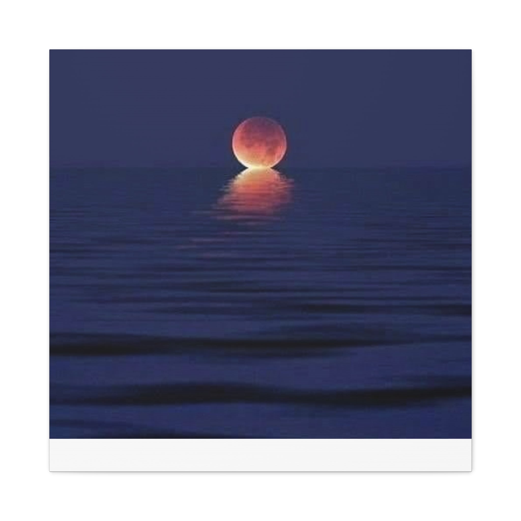 Lunar Reflection Canvas Art — Moonrise Over Calm Sea Stretched Matte Wall Art
