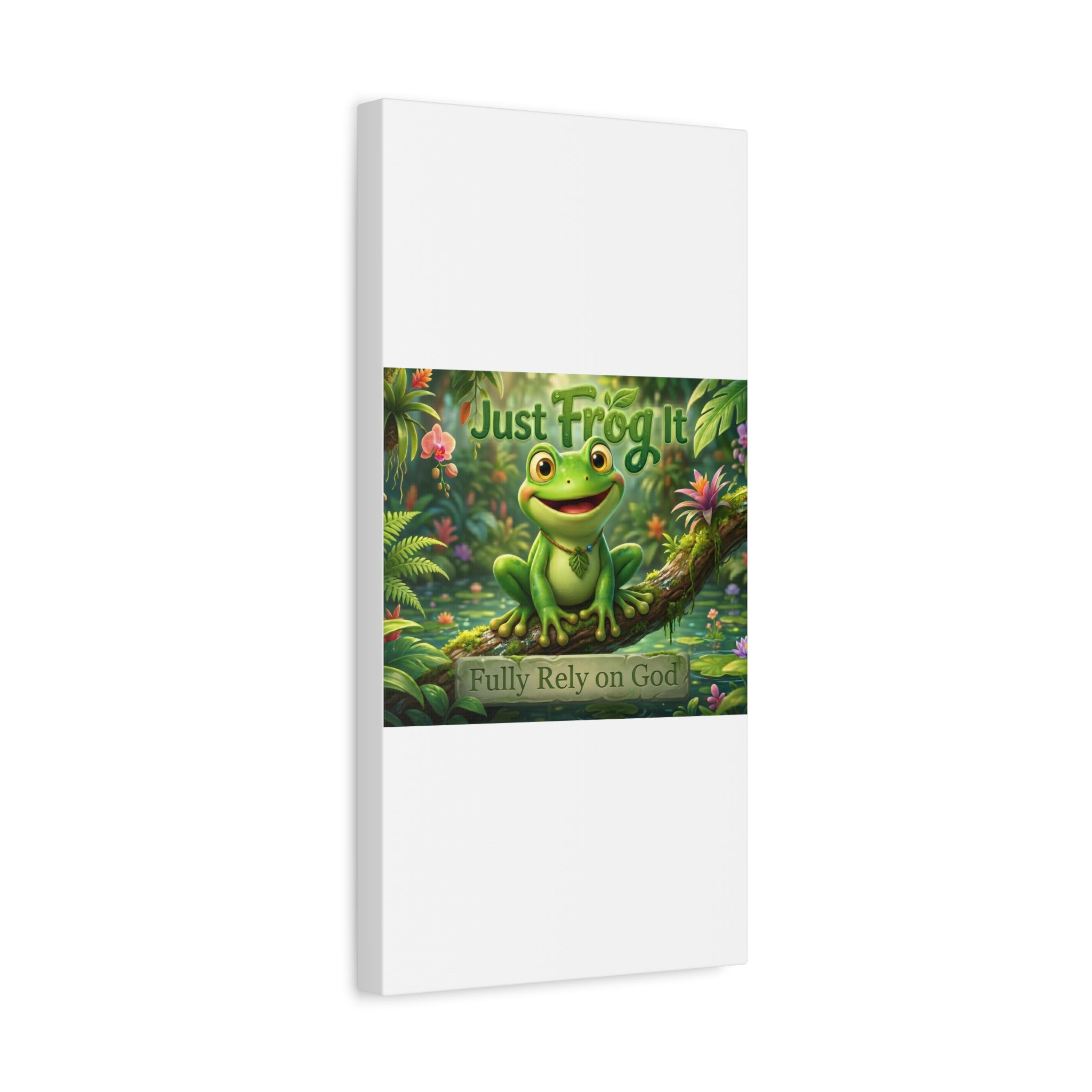 Just Frog It Canvas Wall Art — "Fully Rely on God" Inspirational Frog Print