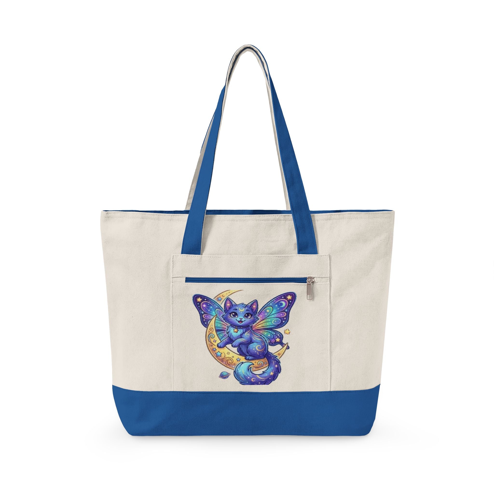 Canvas Tote Bag — Whimsical Moon Cat Butterfly Design