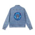 Men's Denim Jacket with Blue Neon Lion Back Graphic