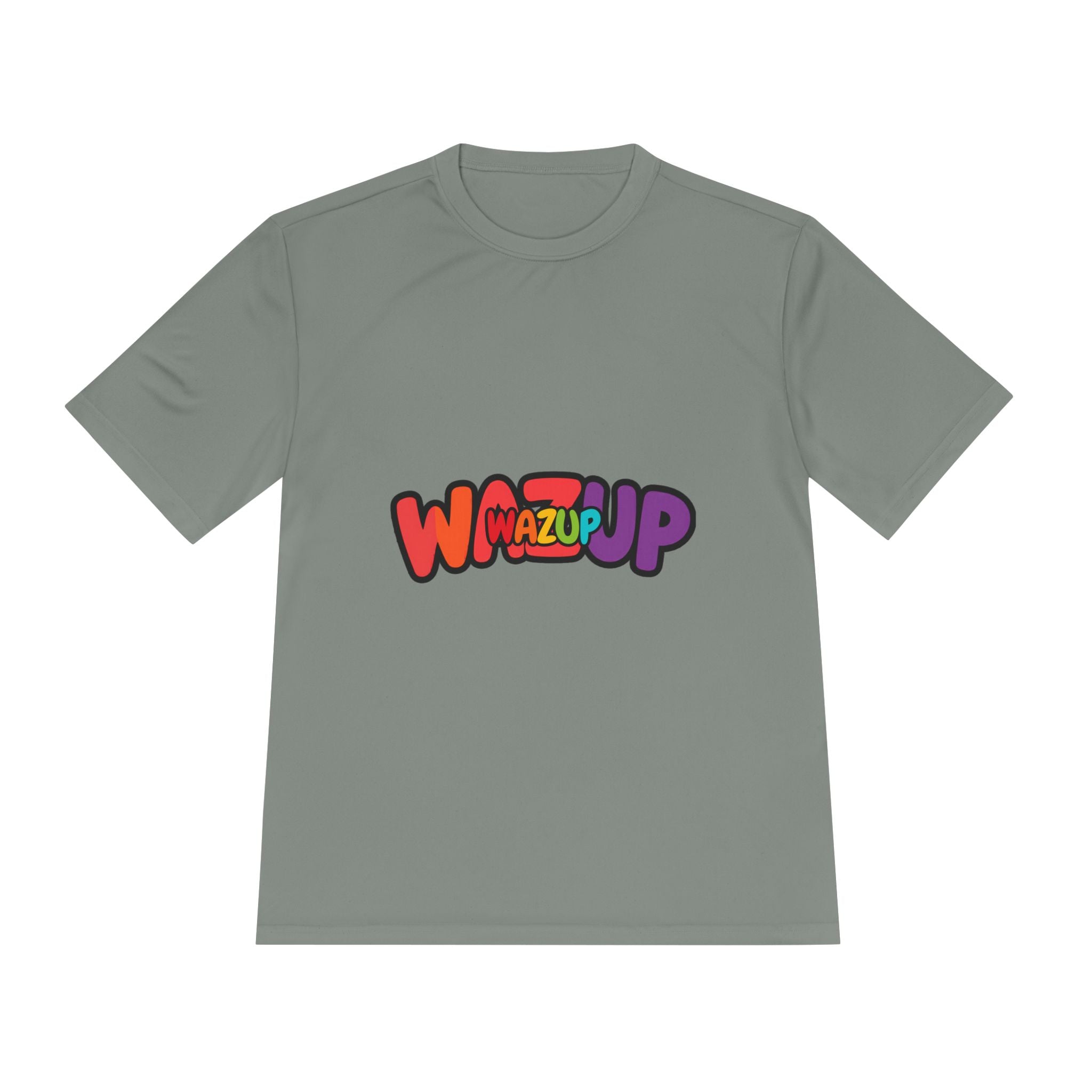 Wazup Colorblock Graphic Tee — Retro Pop 'Wazup' Moisture-Wicking Shirt