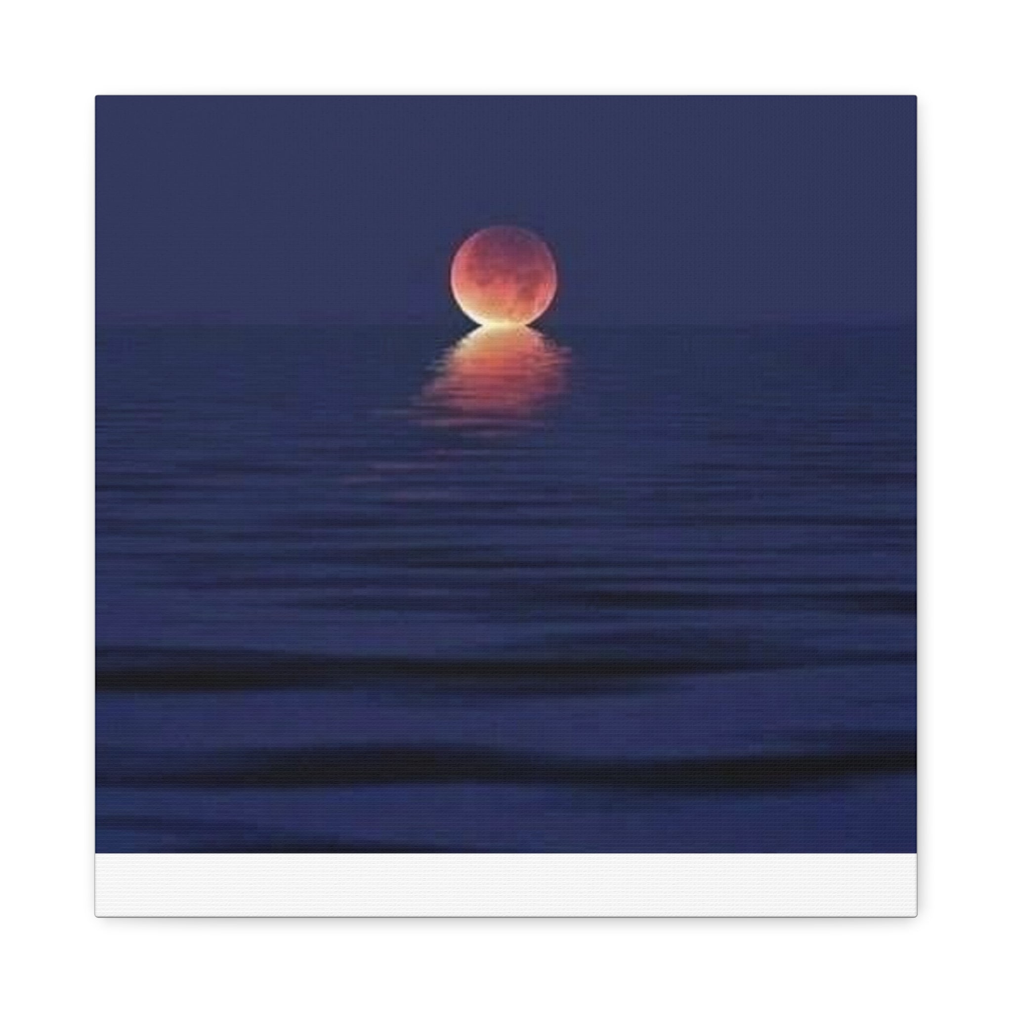 Lunar Reflection Canvas Art — Moonrise Over Calm Sea Stretched Matte Wall Art