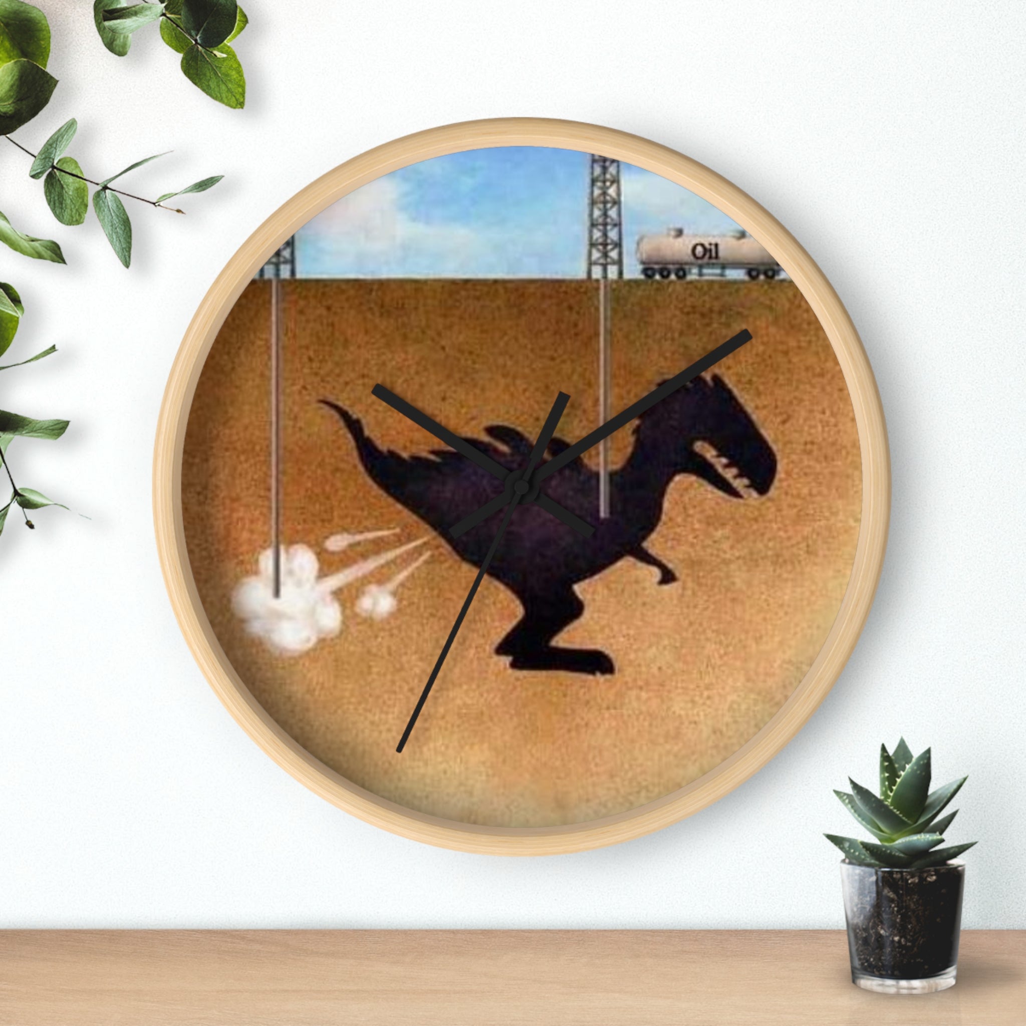 Wall Clock — Retro Dino Silhouette Fossil Art Clock