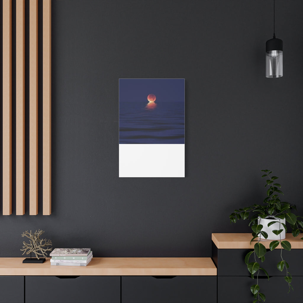 Lunar Reflection Canvas Art — Moonrise Over Calm Sea Stretched Matte Wall Art