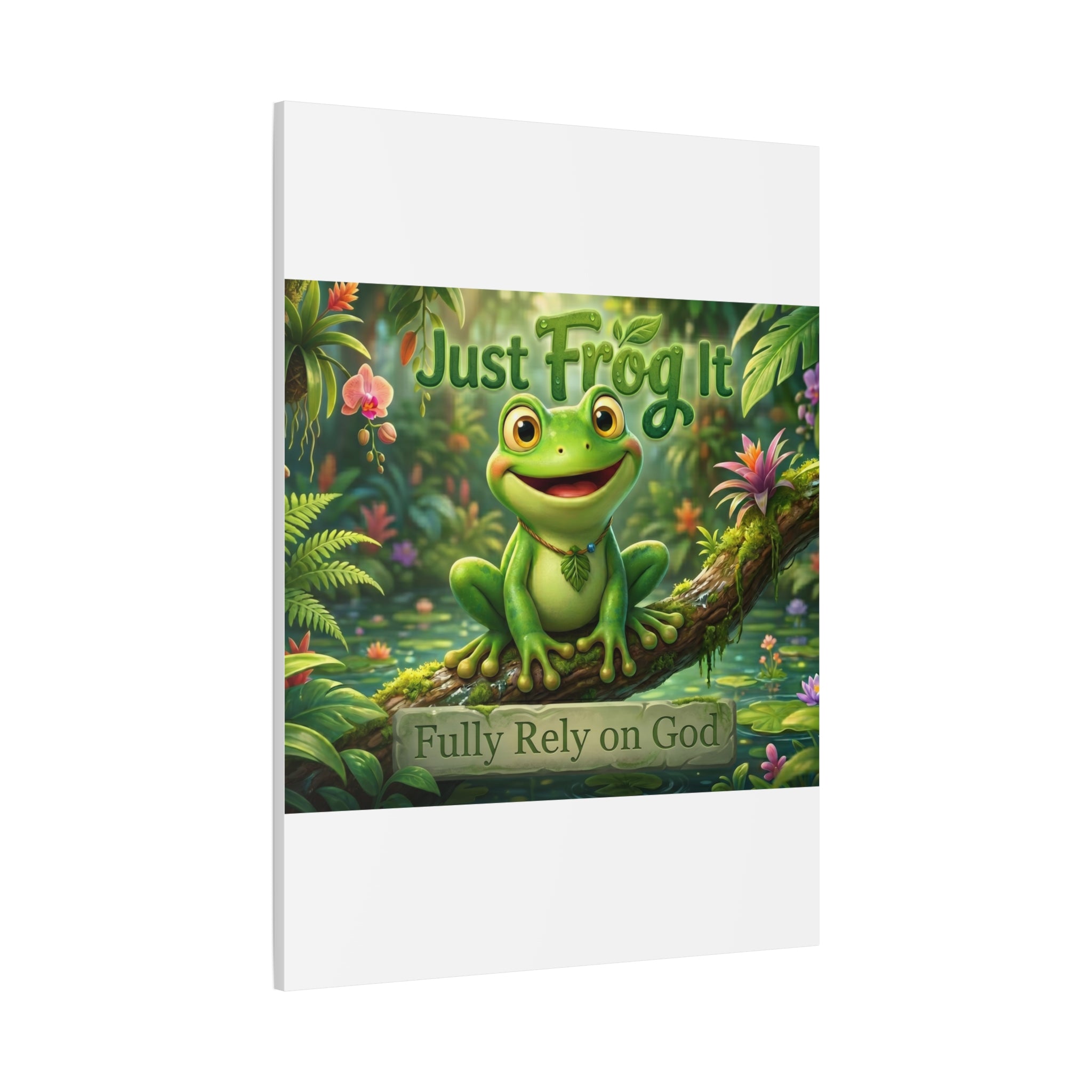 Just Frog It Canvas Wall Art — "Fully Rely on God" Inspirational Frog Print
