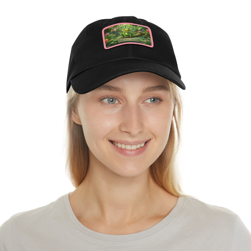 Frog Patch Dad Hat — 'Just Frog It' Leather Patch Baseball Cap