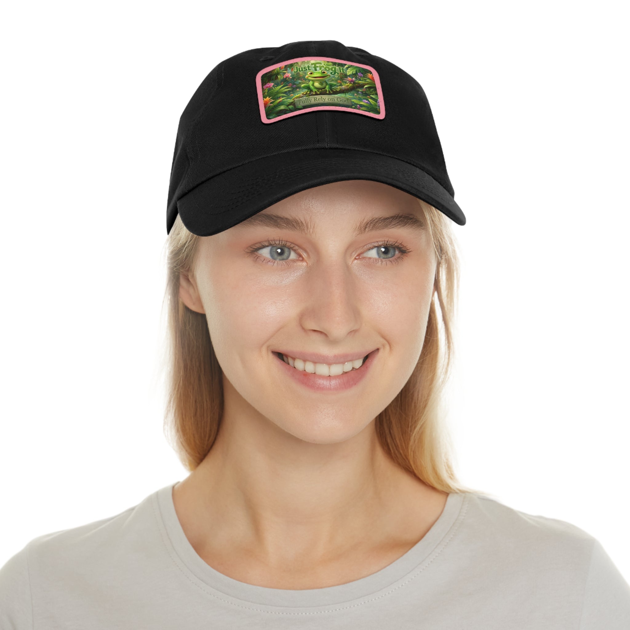 Frog Patch Dad Hat — 'Just Frog It' Leather Patch Baseball Cap