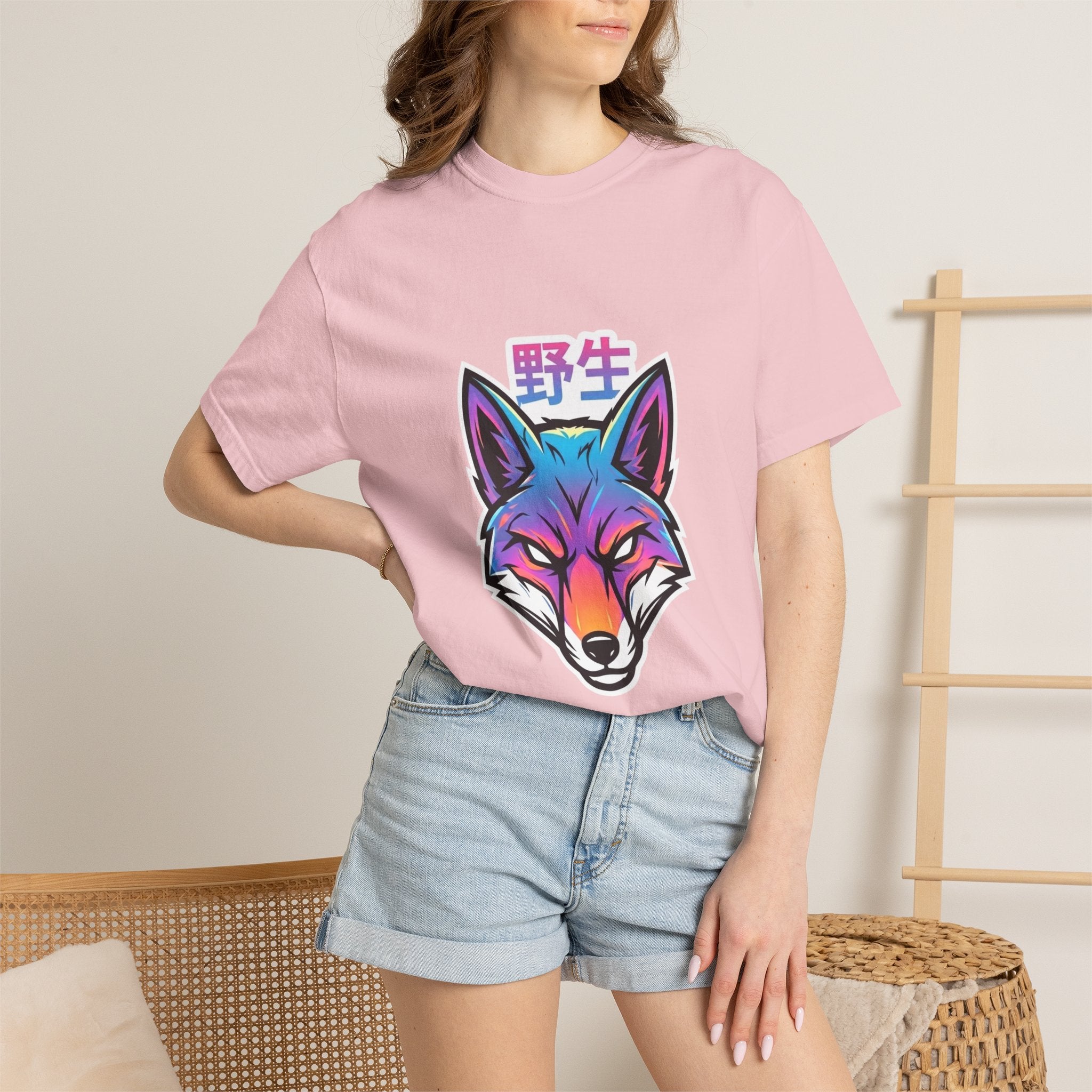 Neon Fox Graphic T-Shirt — Wild (野生) Japanese Kanji Tee