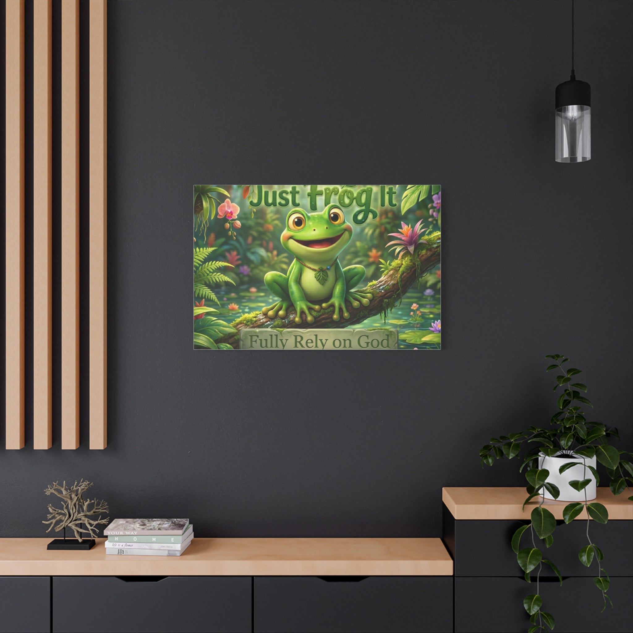 Just Frog It Canvas Wall Art — "Fully Rely on God" Inspirational Frog Print