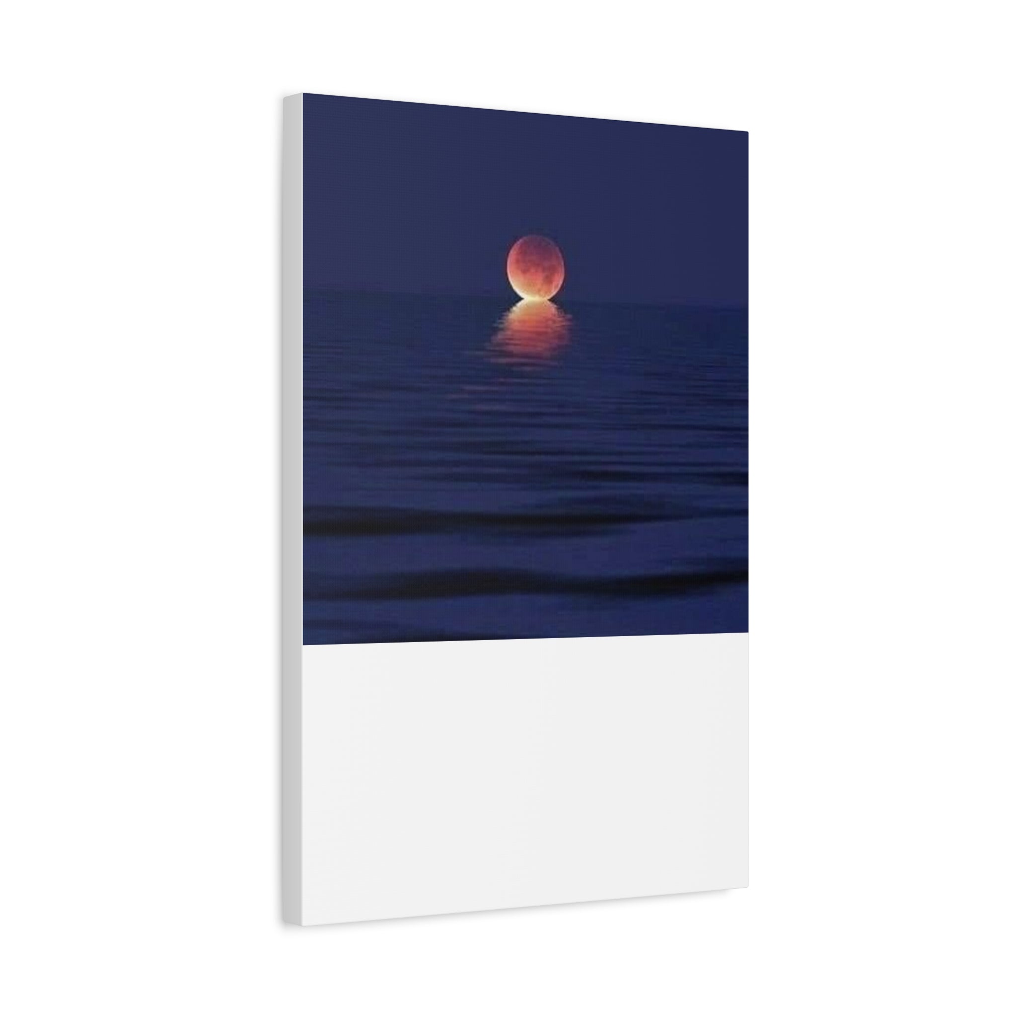 Lunar Reflection Canvas Art — Moonrise Over Calm Sea Stretched Matte Wall Art