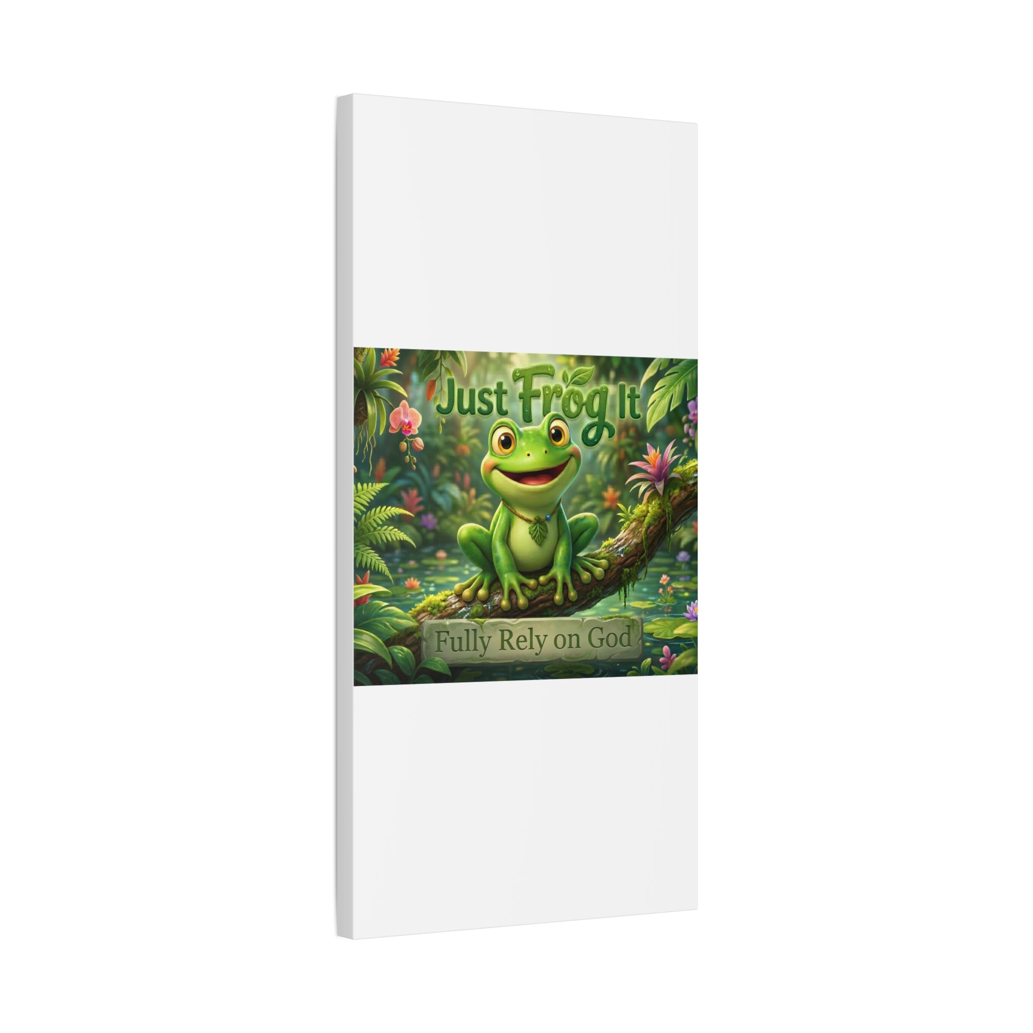 Just Frog It Canvas Wall Art — "Fully Rely on God" Inspirational Frog Print